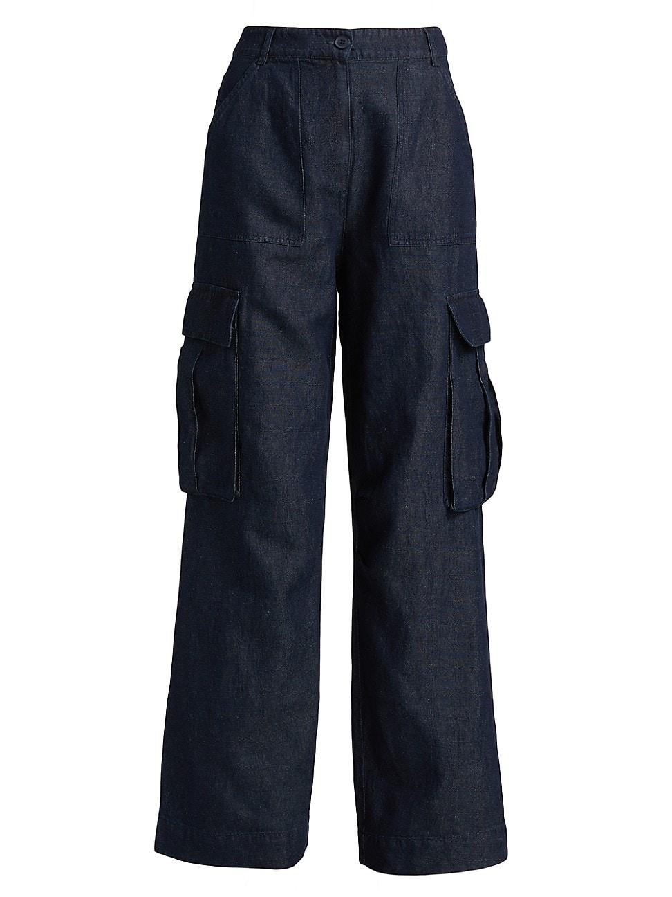 Womens Denim Linen-Blend Cargo Pants Product Image