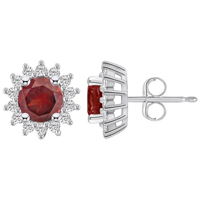 Alyson Layne 14k White Gold Round Garnet 1/2 Carat T.W. Diamond Halo Stud Earrings, Women's Product Image