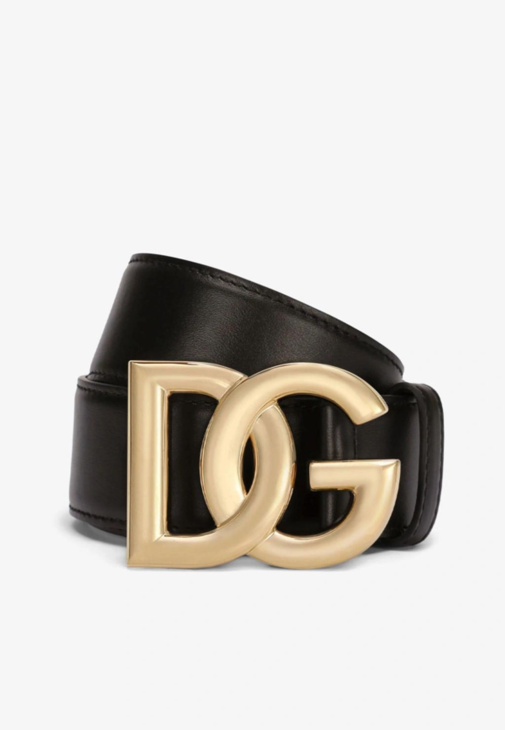 DOLCE & GABBANA Dg Logo Calf Leather Belt In Black Product Image