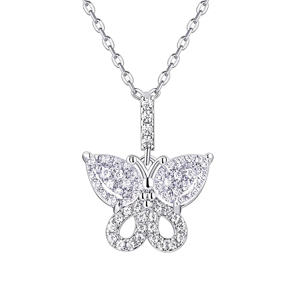 La Lumina Silver-Plated Cubic Zirconia Accent Butterfly Pendant Necklace, Womens Silver Tone White Product Image