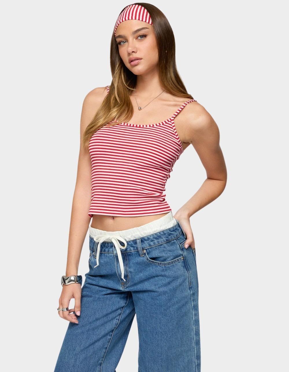 EDIKTED Two Piece Striped Headband Tank Top - RED Product Image