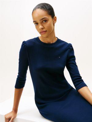 Puff-Sleeve Rib-Knit Dress Product Image