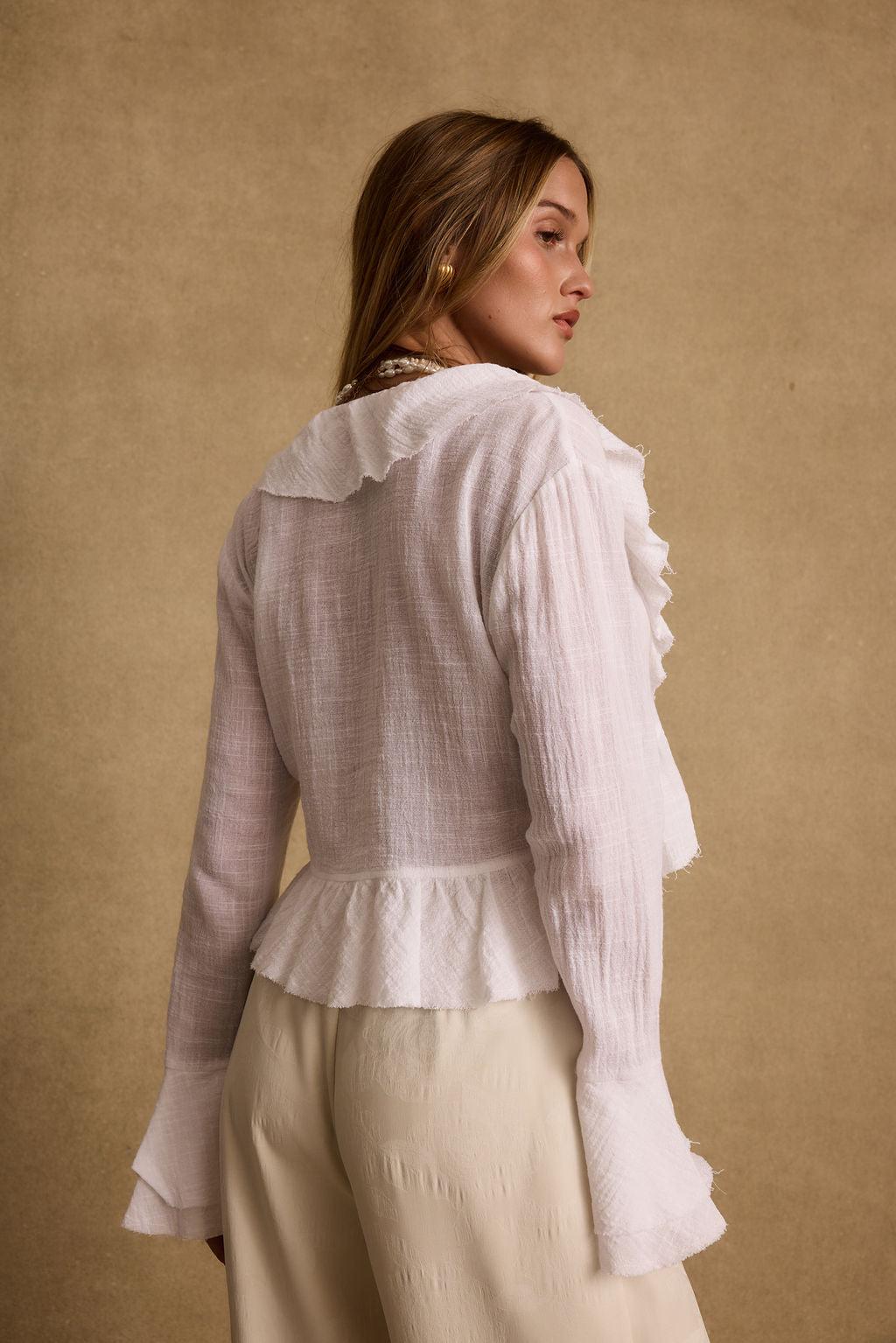 Guilliana White Ruffle Blouse Product Image