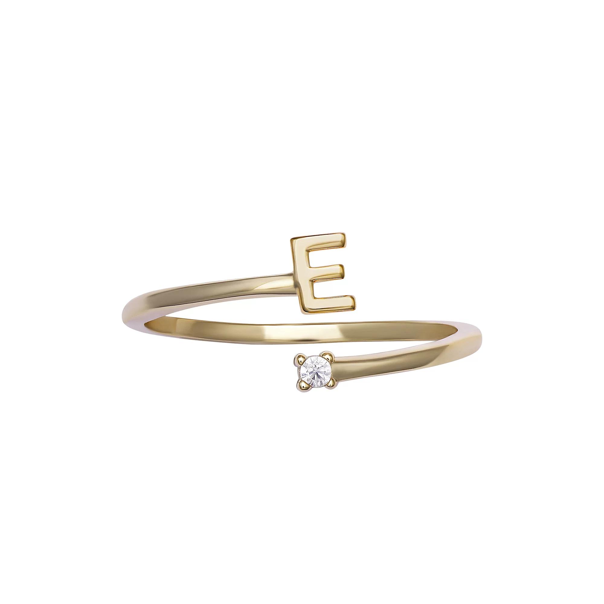PRIMROSE Sterling Silver Cubic Zirconia Initial Bypass Band Ring, Womens Gold Tone E Product Image
