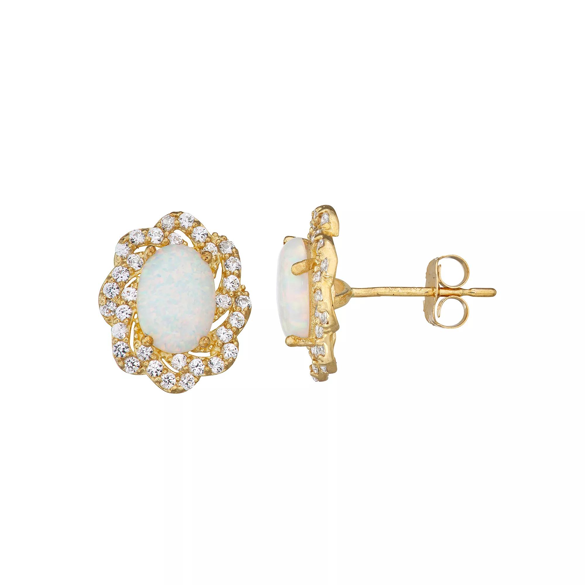 Designs by Gioelli 10k Gold Gemstone Oval Halo Stud Earrings, Women's, Created White Product Image