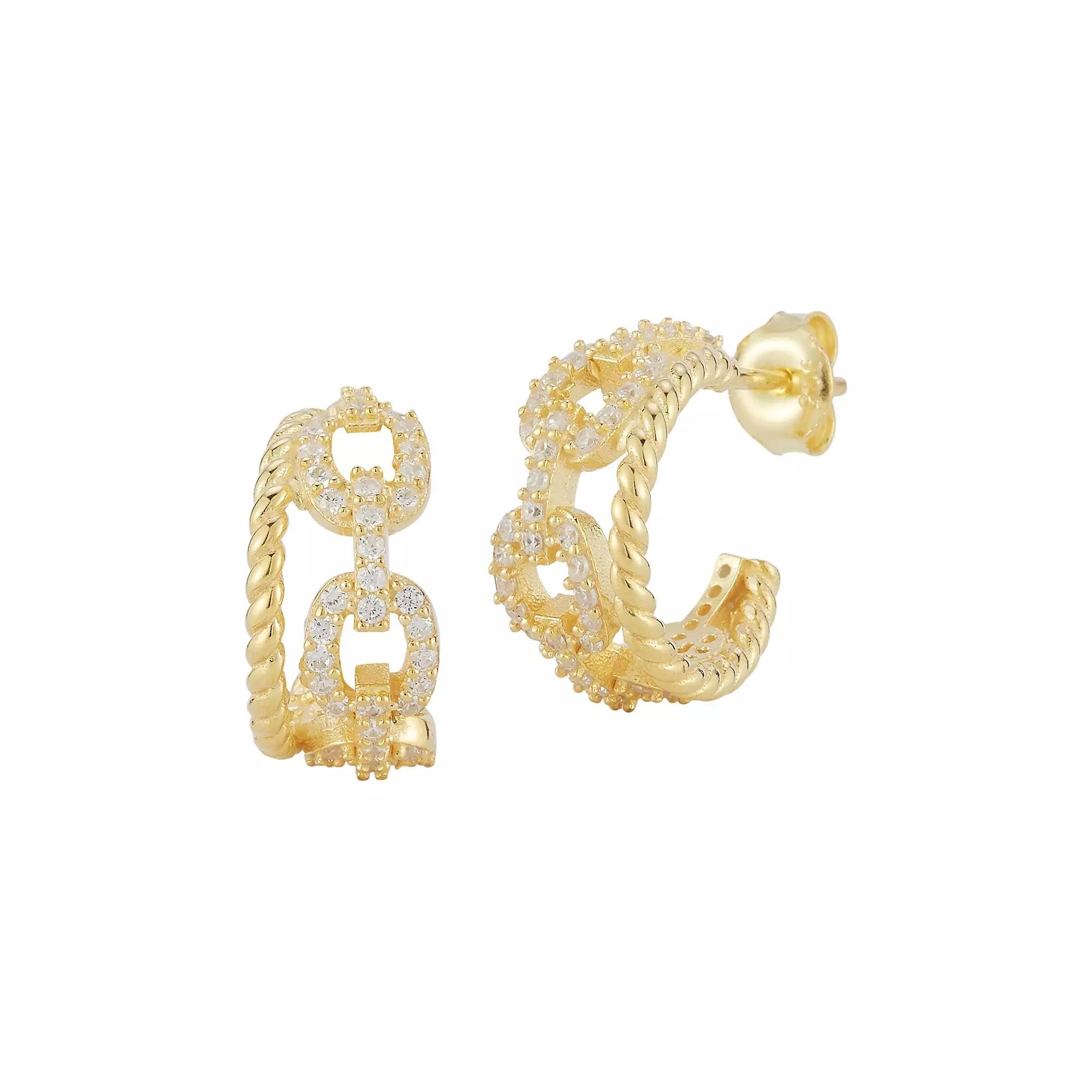 Sunkissed Sterling Cubic Zirconia Double Ring Huggie Hoop Earrings, Women's, Gold Tone Product Image