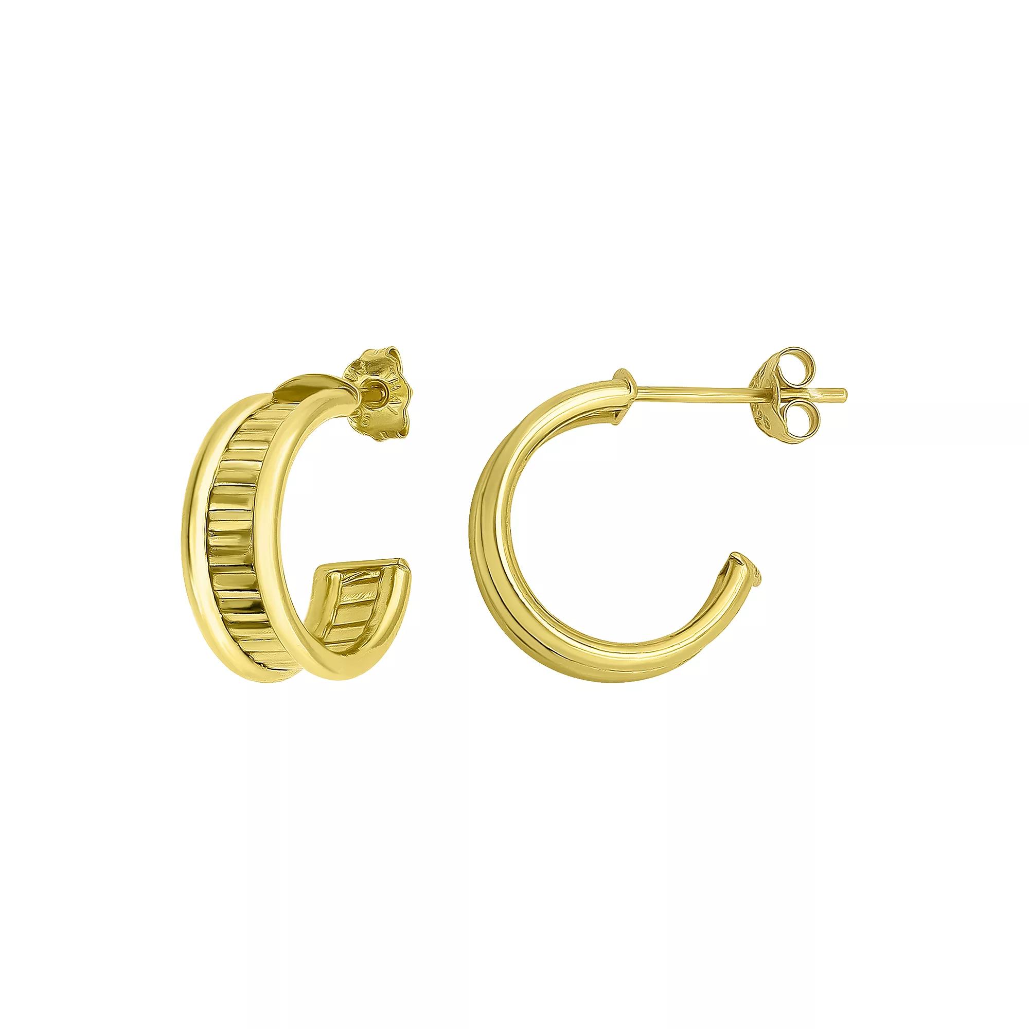 Aleure Precioso Sterling Silver Textured Center C-Hoop Earrings, Women's, Gold Tone Product Image