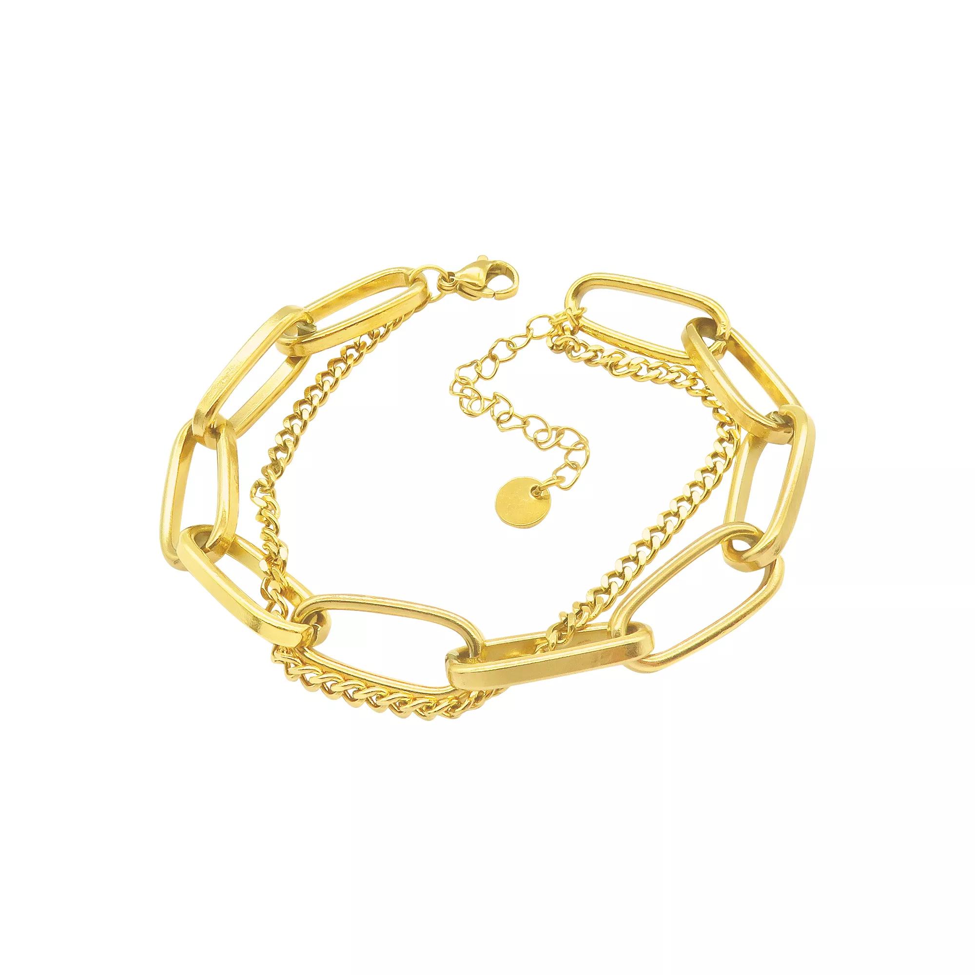 Adornia 14k Gold Plated Stainless Steel Oversized Paper Clip Mixed Chain Bracelet, Women's, Size: 7", Gold Tone Product Image