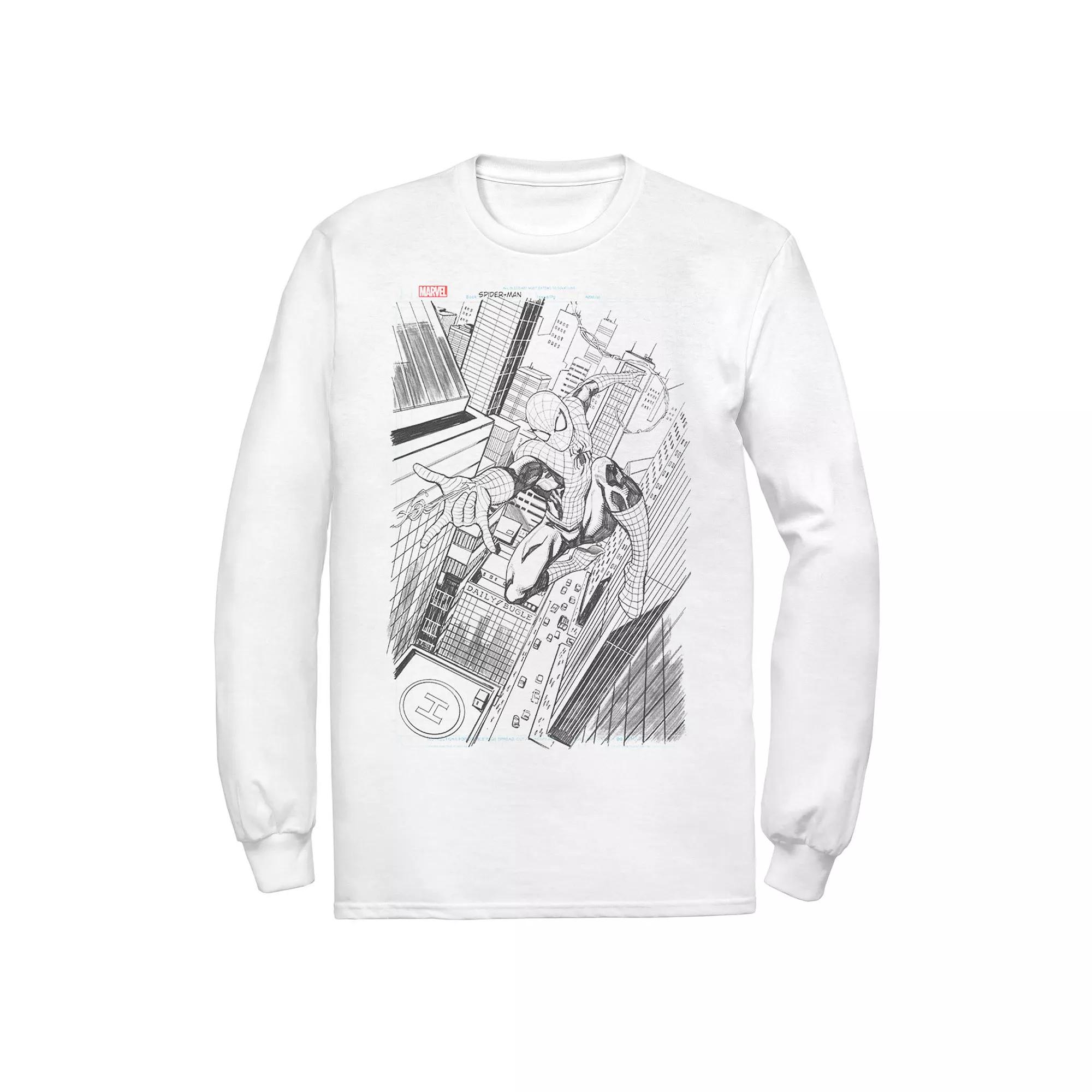 Men's Marvel Spider Man Swing Sketch Tee, Size: Small, White Product Image