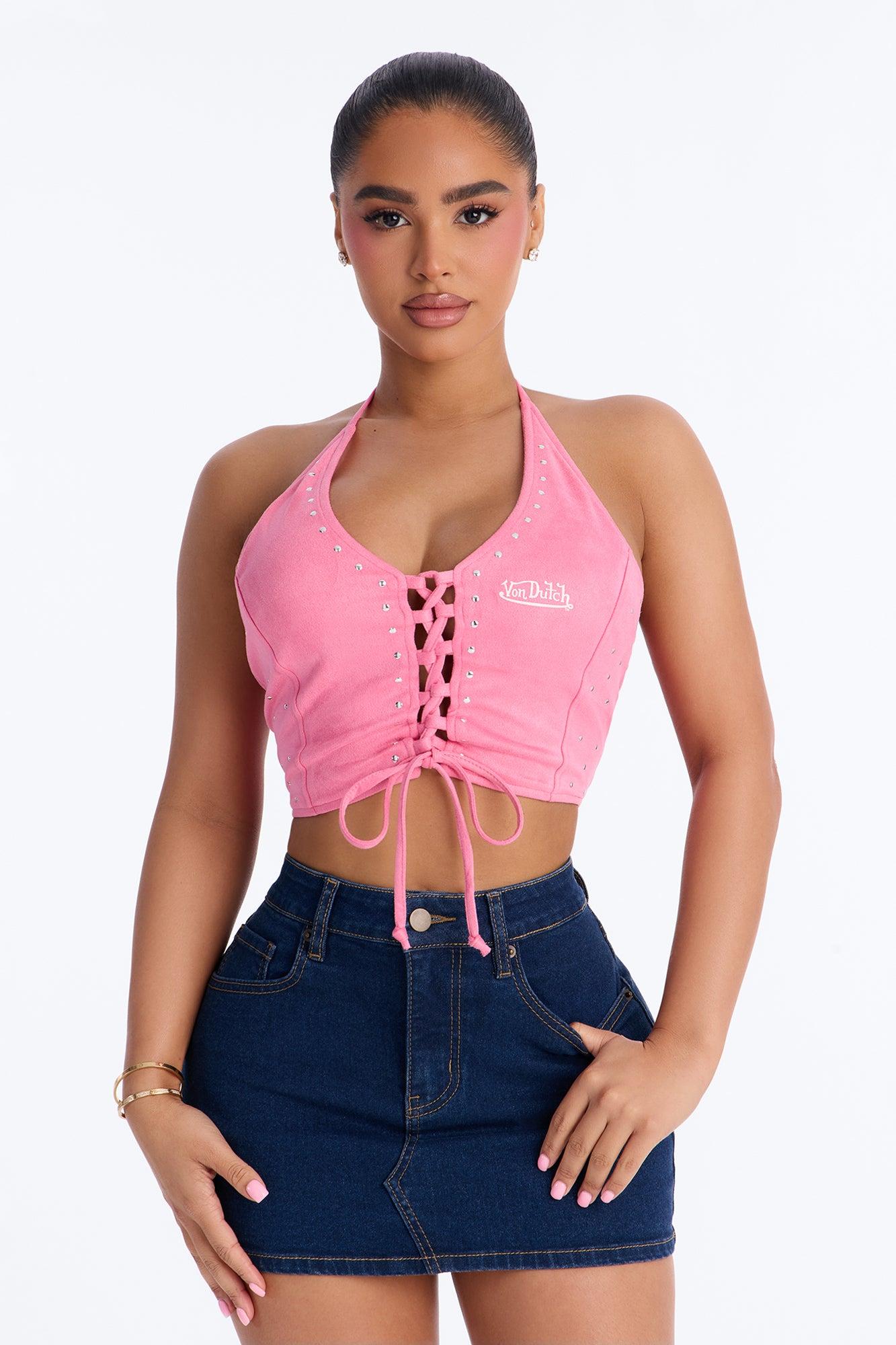 Von Dutch Wild Faux Suede Halter Top - Pink Female Product Image