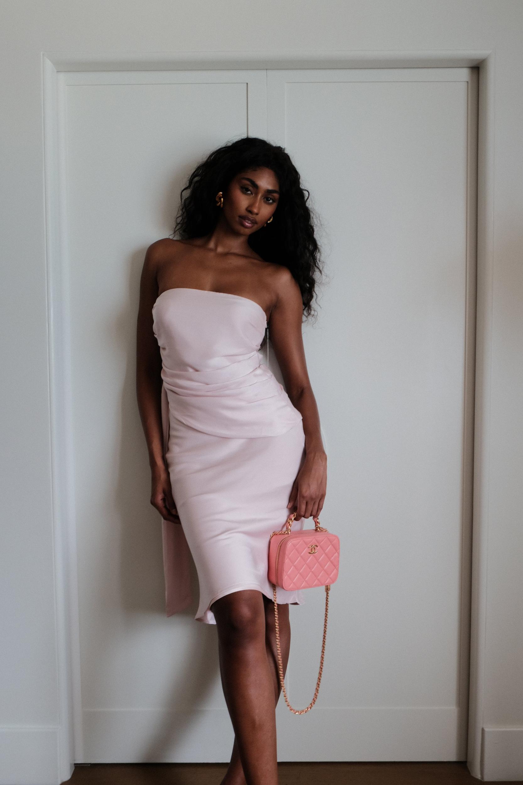 Allegra Satin Ruched Strapless Top - Pale Pink Product Image