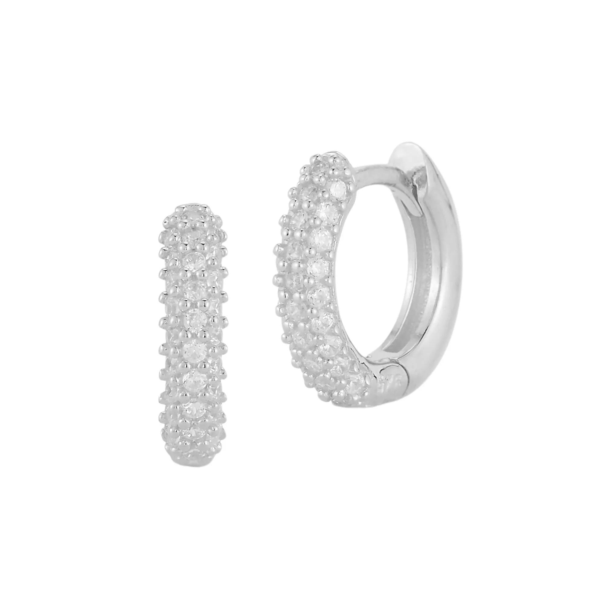 Sunkissed Sterling Cubic Zirconia Pave Huggie Earrings, Women's, Silver Tone Product Image