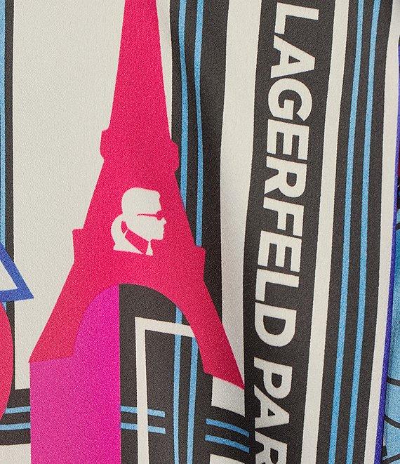 KARL LAGERFELD PARIS Crepe De Chine Abstract Print Point Collar Long Sleeve Button-Front Blouse Product Image