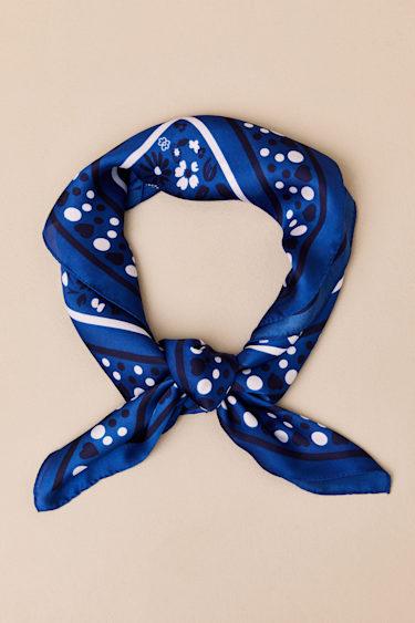 Landa Blue Floral Bandana Satin Scarf Product Image