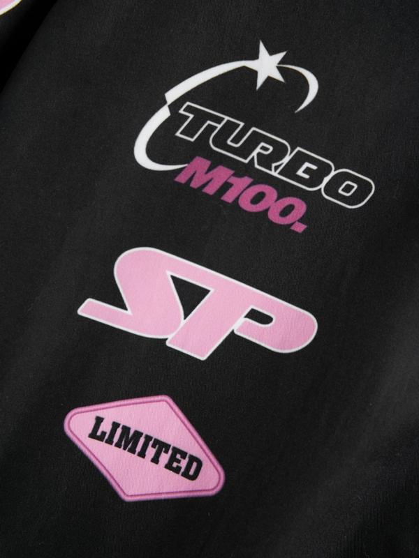 Retro Print Contrast Color Moto Jacket Product Image