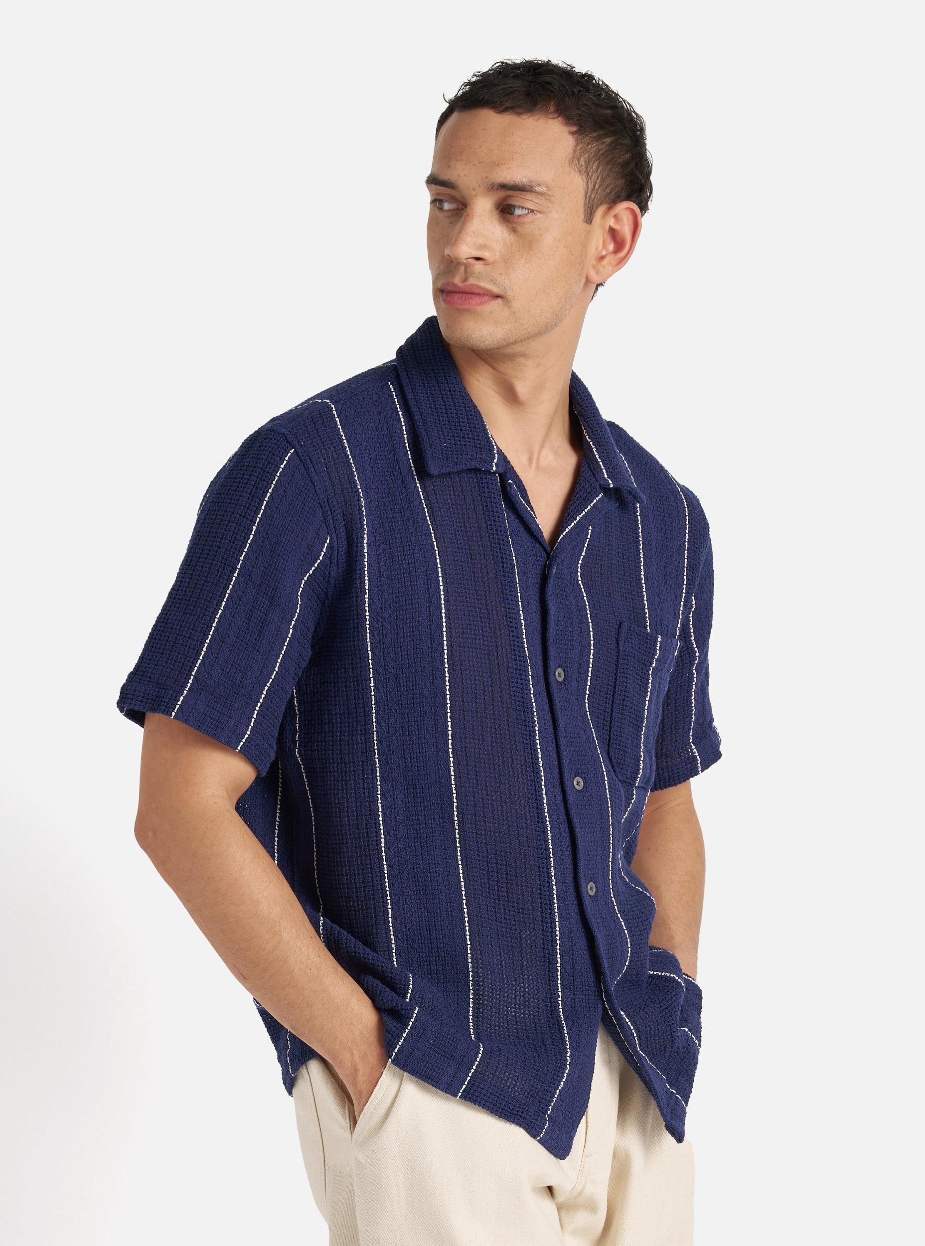Navy Reef Stripe Cotton Road Shirt Product Image
