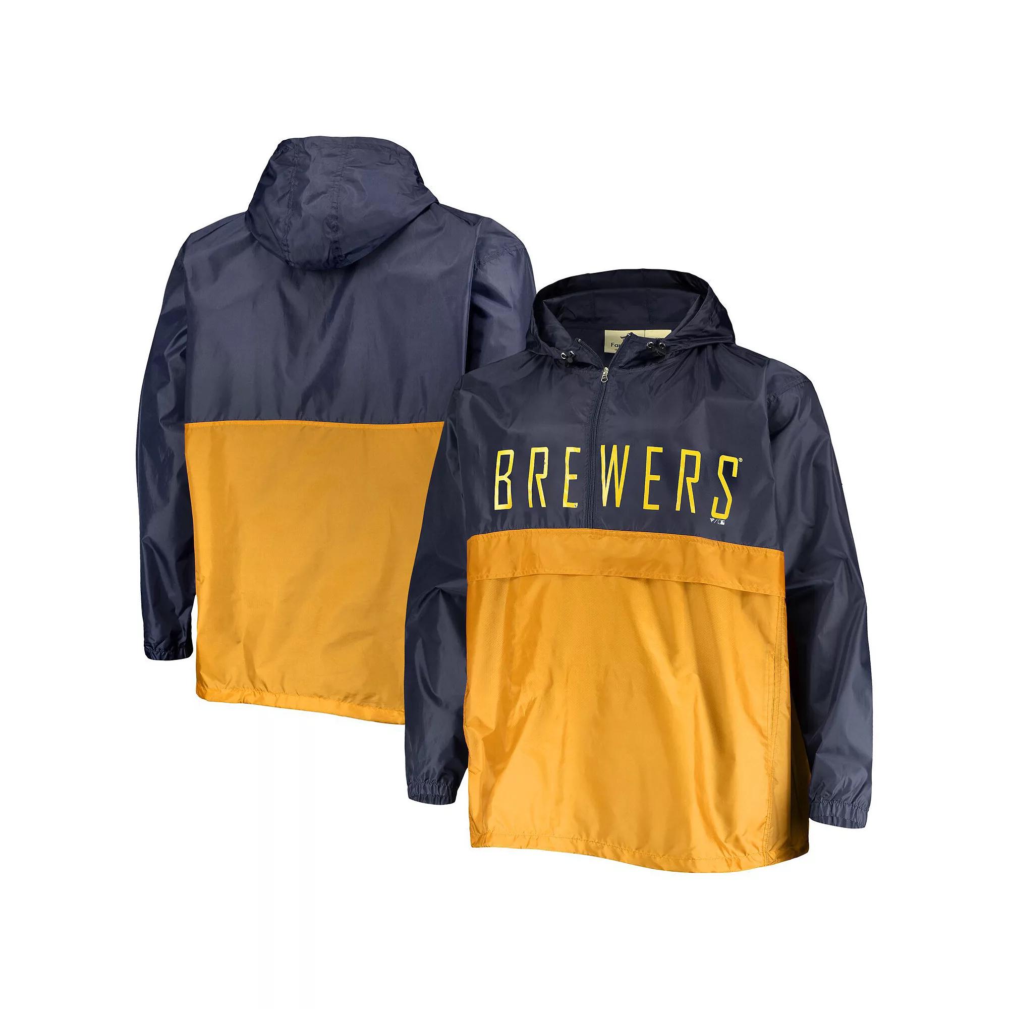 Men's Navy/Gold Milwaukee Brewers Big & Tall Split Body Anorak Half-Zip Jacket, Size: 2XLT, Blue Product Image