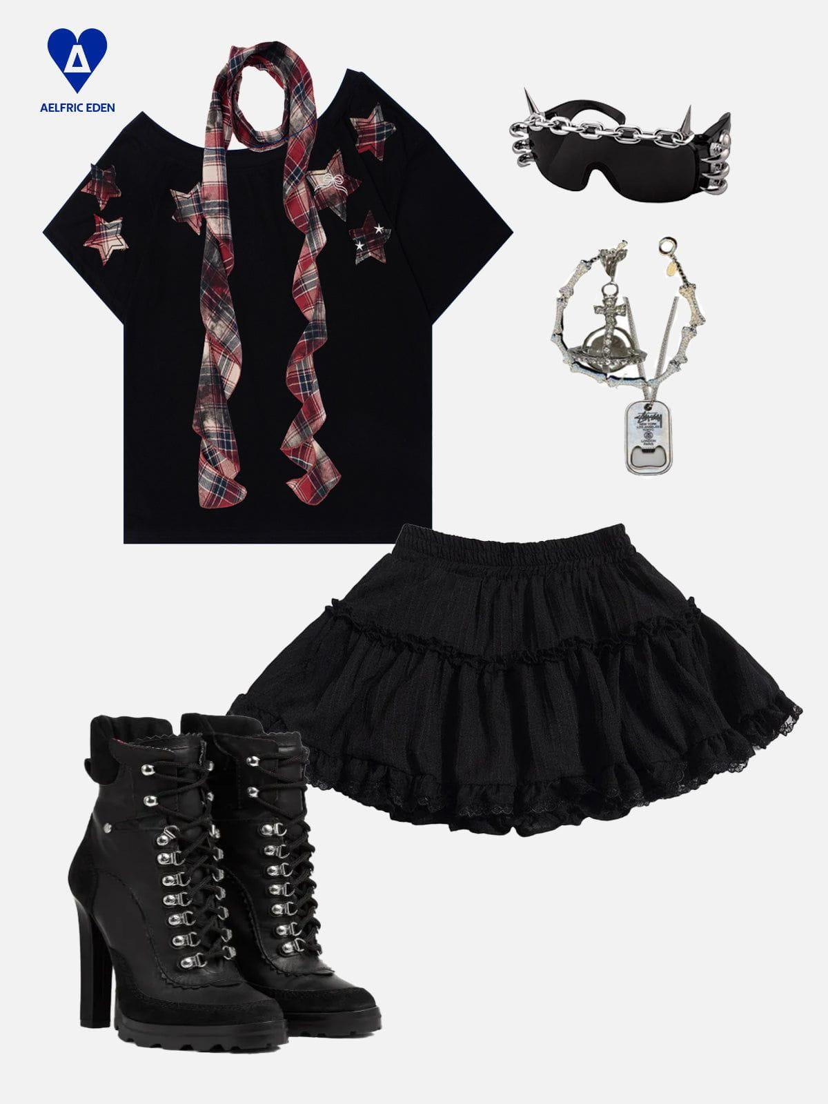 Aelfric Eden Plaid Applique Embroidery Star Tee Female Product Image