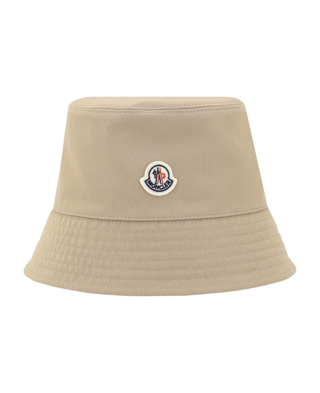 MONCLER Logo Patch Narrow Brim Bucket Hat In Beige Product Image