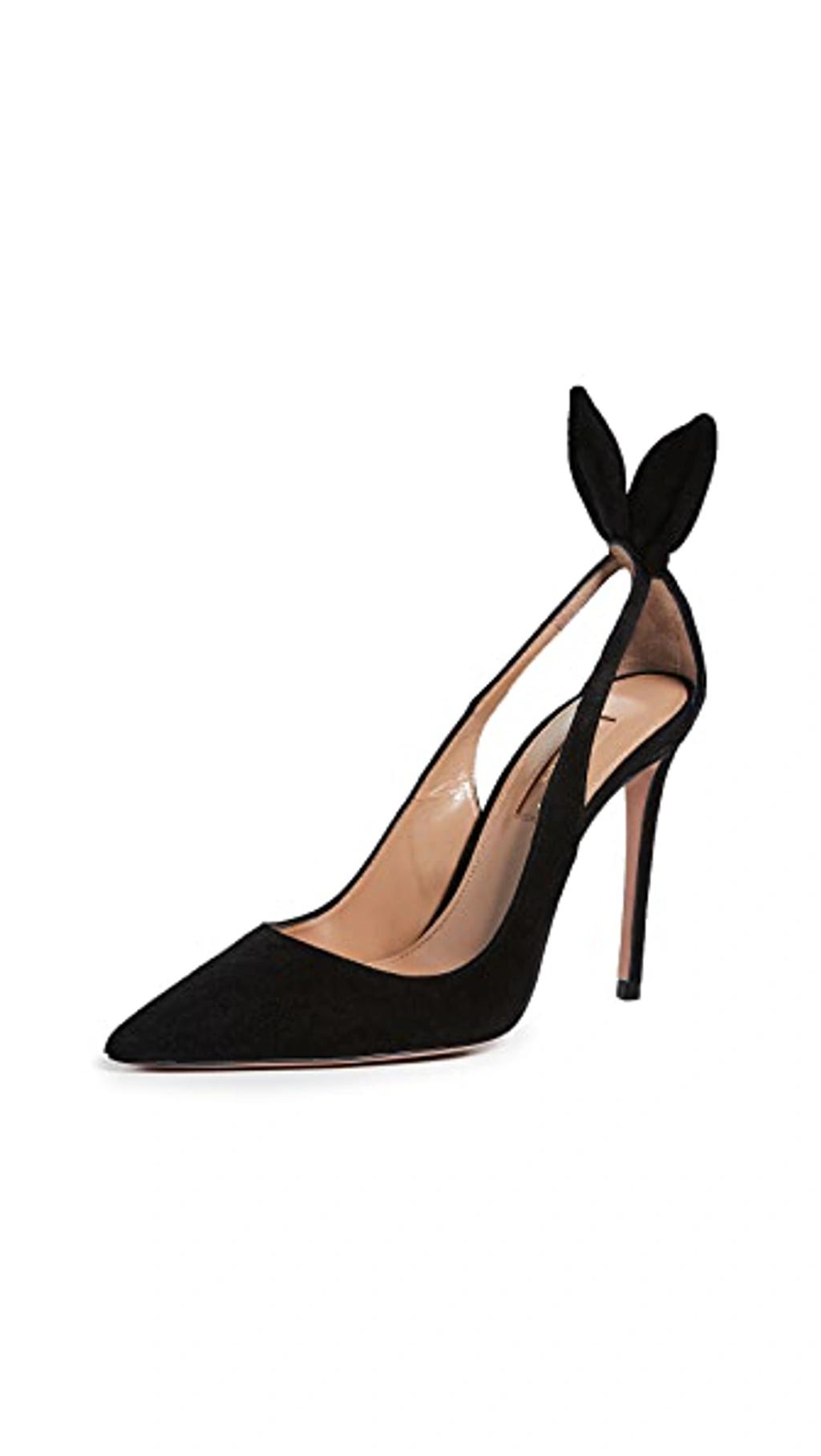 AQUAZZURA Bow Tie 85 Suede Pumps In Black Product Image