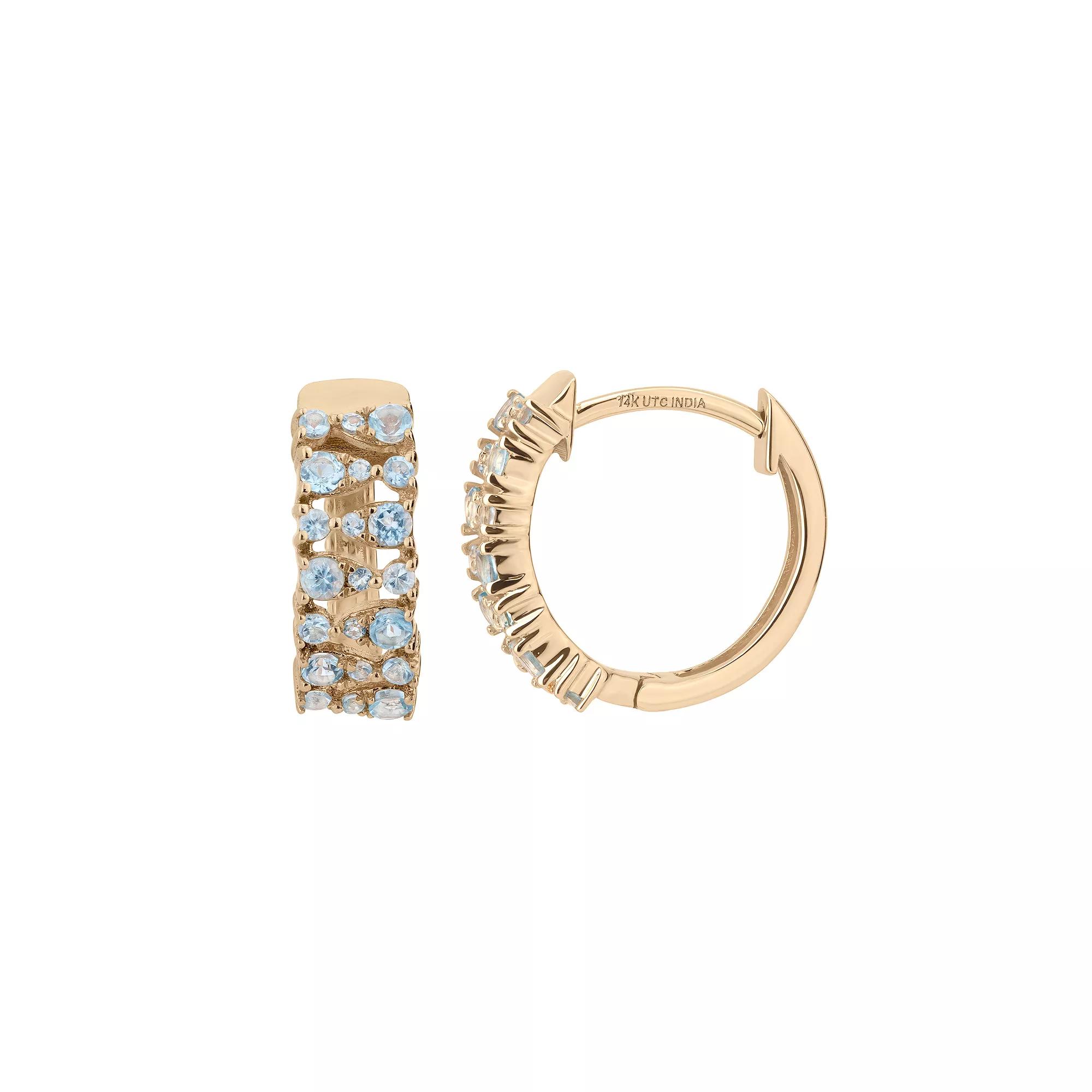 Gemistry 14k Gold Blue Topaz Hinged Hoop Earrings, Women's Product Image