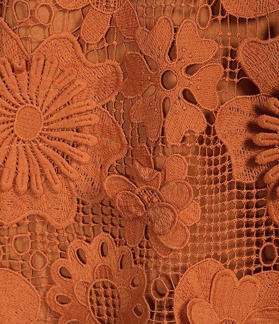 J.Marie Seraphina Floral 3D Lace Split Round Button Up Neck Long Sleeve Shift Dress Product Image