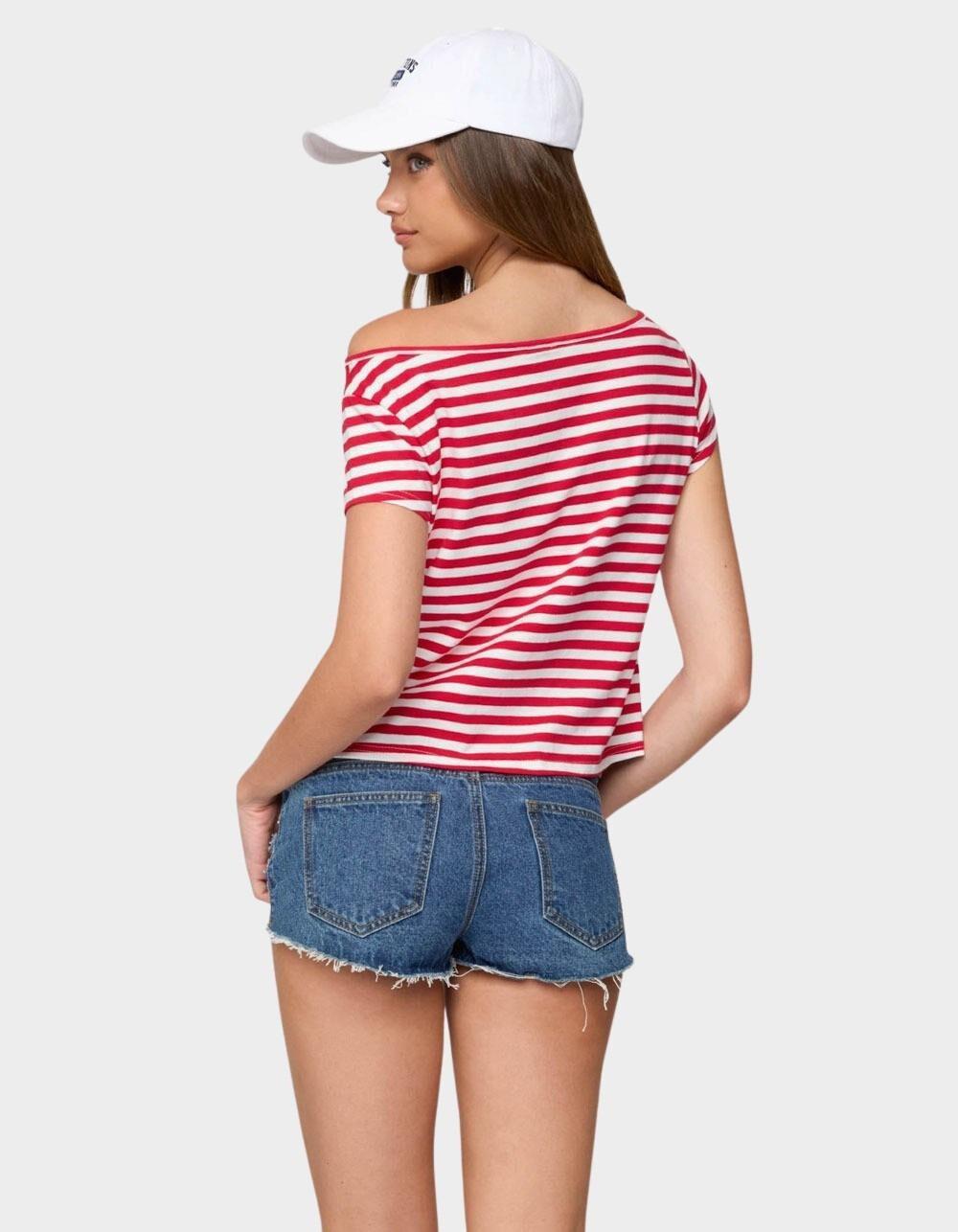 EDIKTED Aretha Striped Off Shoulder Top - RED Product Image