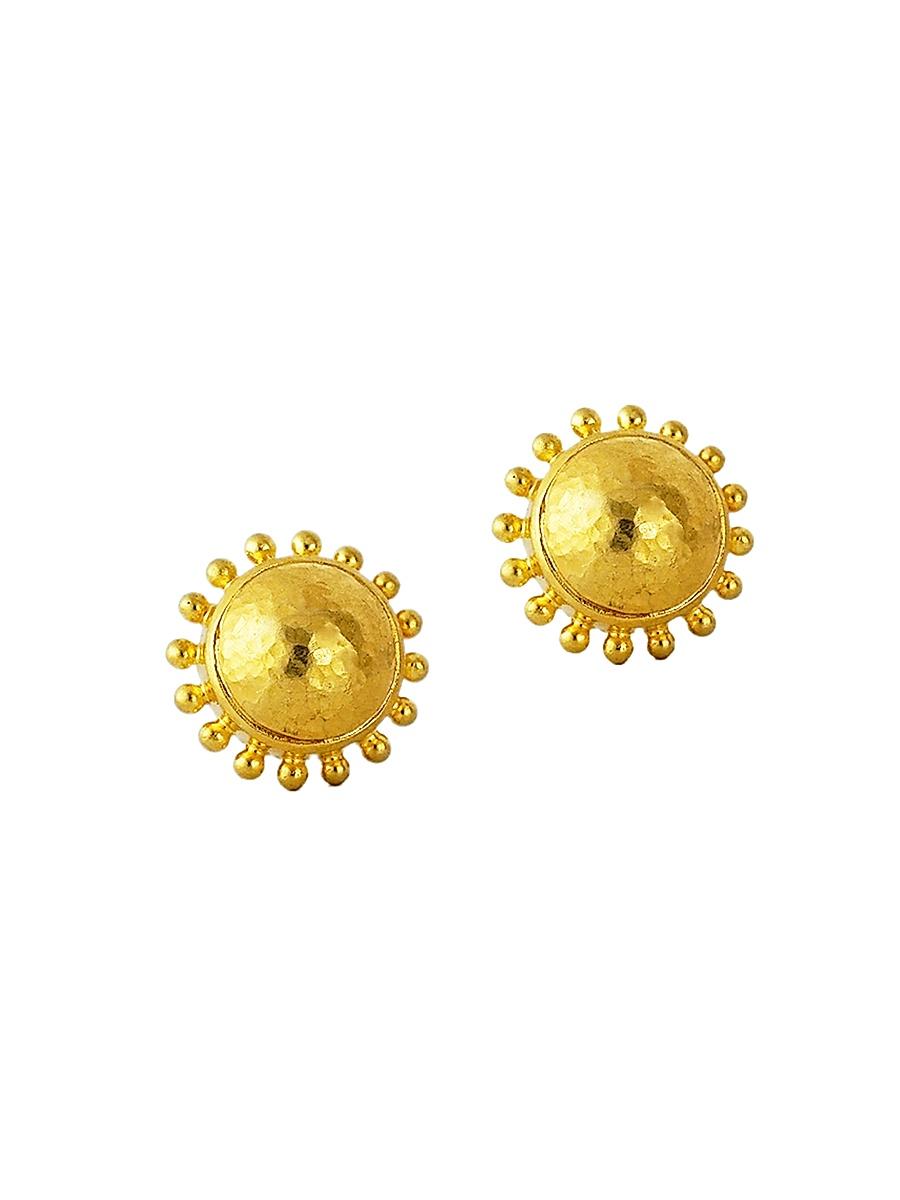 Womens Hammered 19K Yellow Gold Domed Stud Earrings Product Image