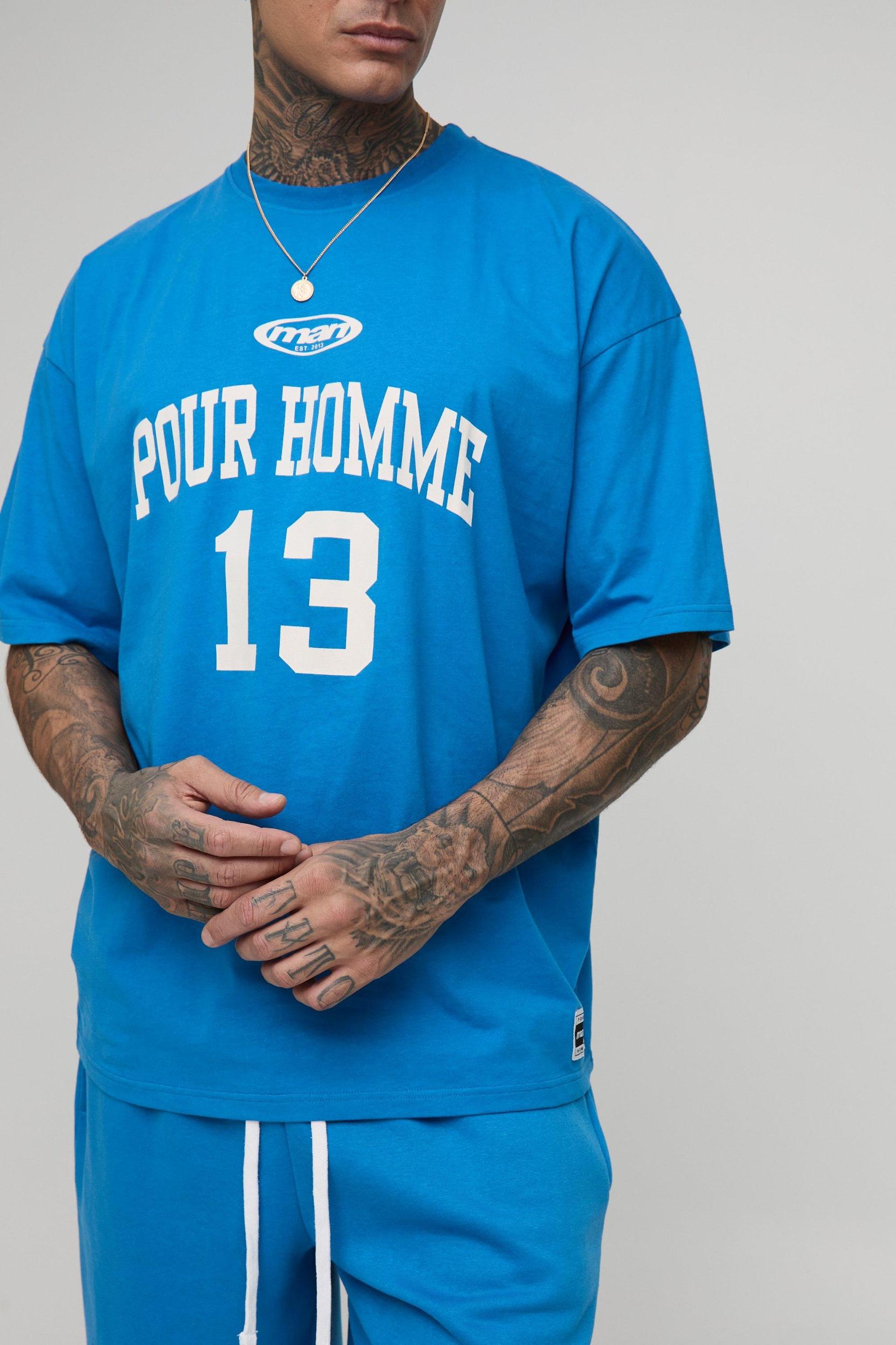 Tall Oversized Pour Homme Print T-Shirt & Short Set | boohooMAN USA Product Image