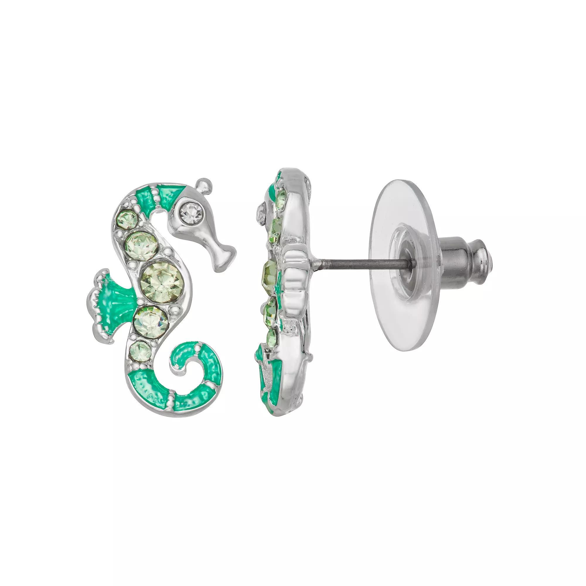 Napier Silver Tone Ocean World Seahorse Stud Earrings, Women's, Green Product Image