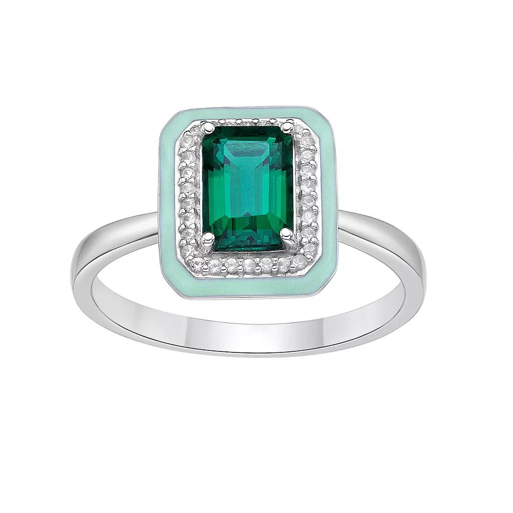 Gemminded Lab-Created Emerald & Lab-Created White Sapphire Ring, Women's, Size: 6, Sterling Product Image