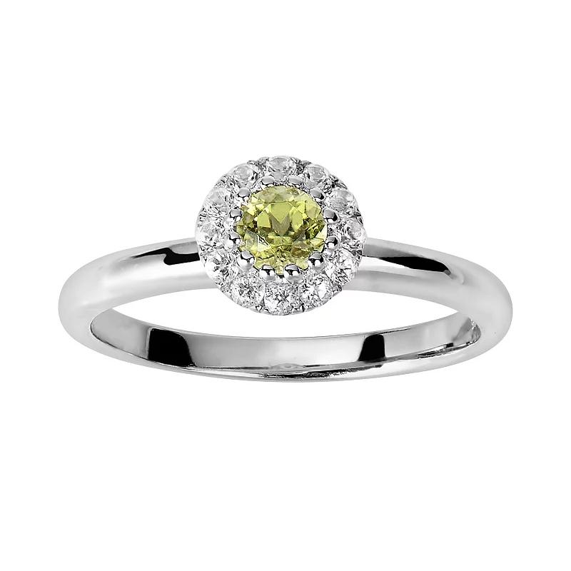 Oro Leoni Sterling Silver Peridot & White Topaz Frame Ring, Women's,  Product Image