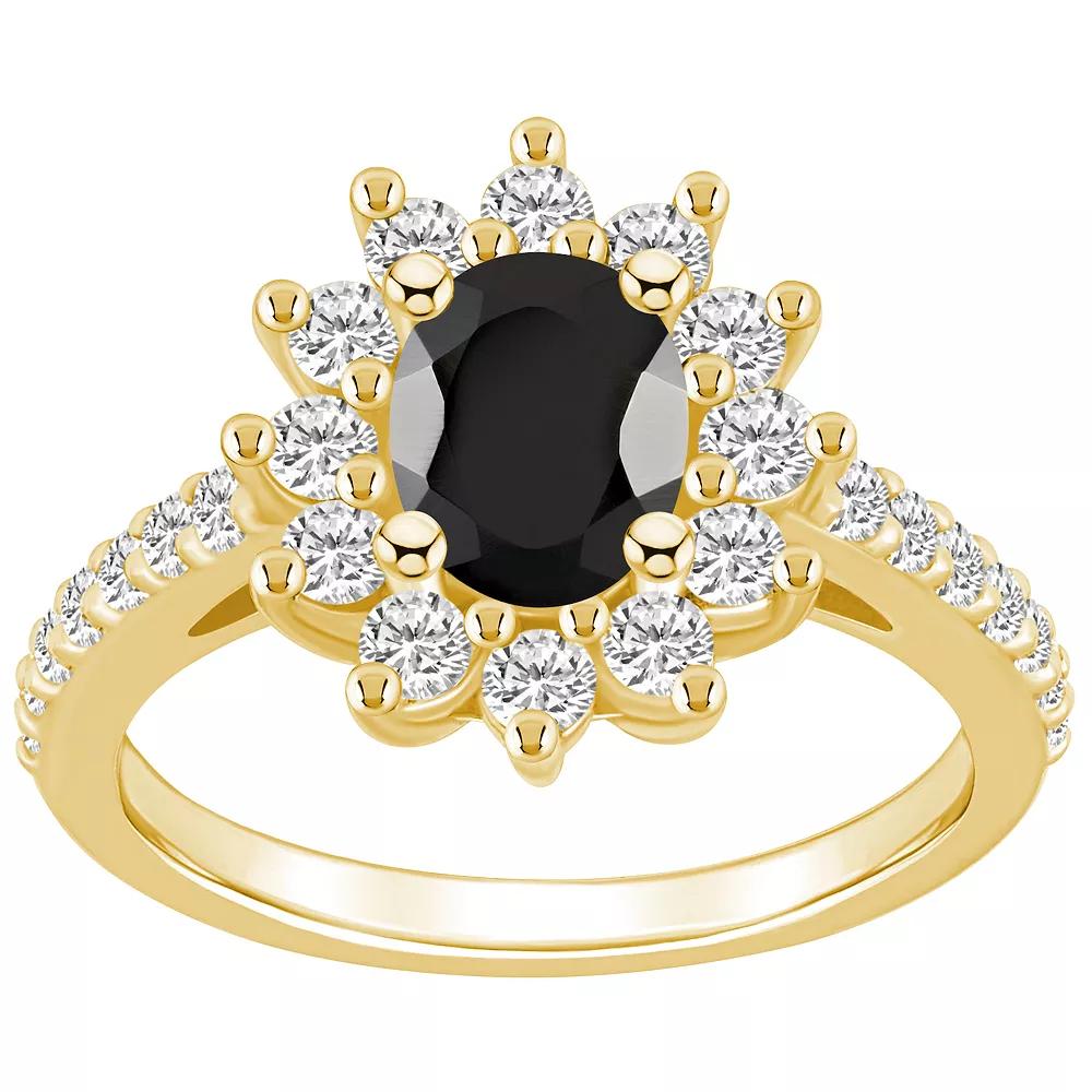 Alyson Layne 14k Gold Oval Cut Onyx & 7/8 Carat T.W. Diamond Halo Ring, Women's, Size: 5, Black Product Image