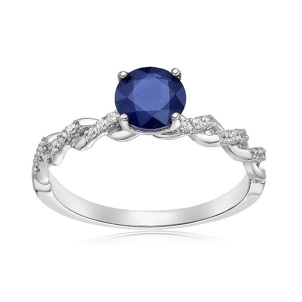 Gemminded 10k White Gold Sapphire & 1/10 Carat T.W. Diamond Ring, Women's, Size: 9 Product Image