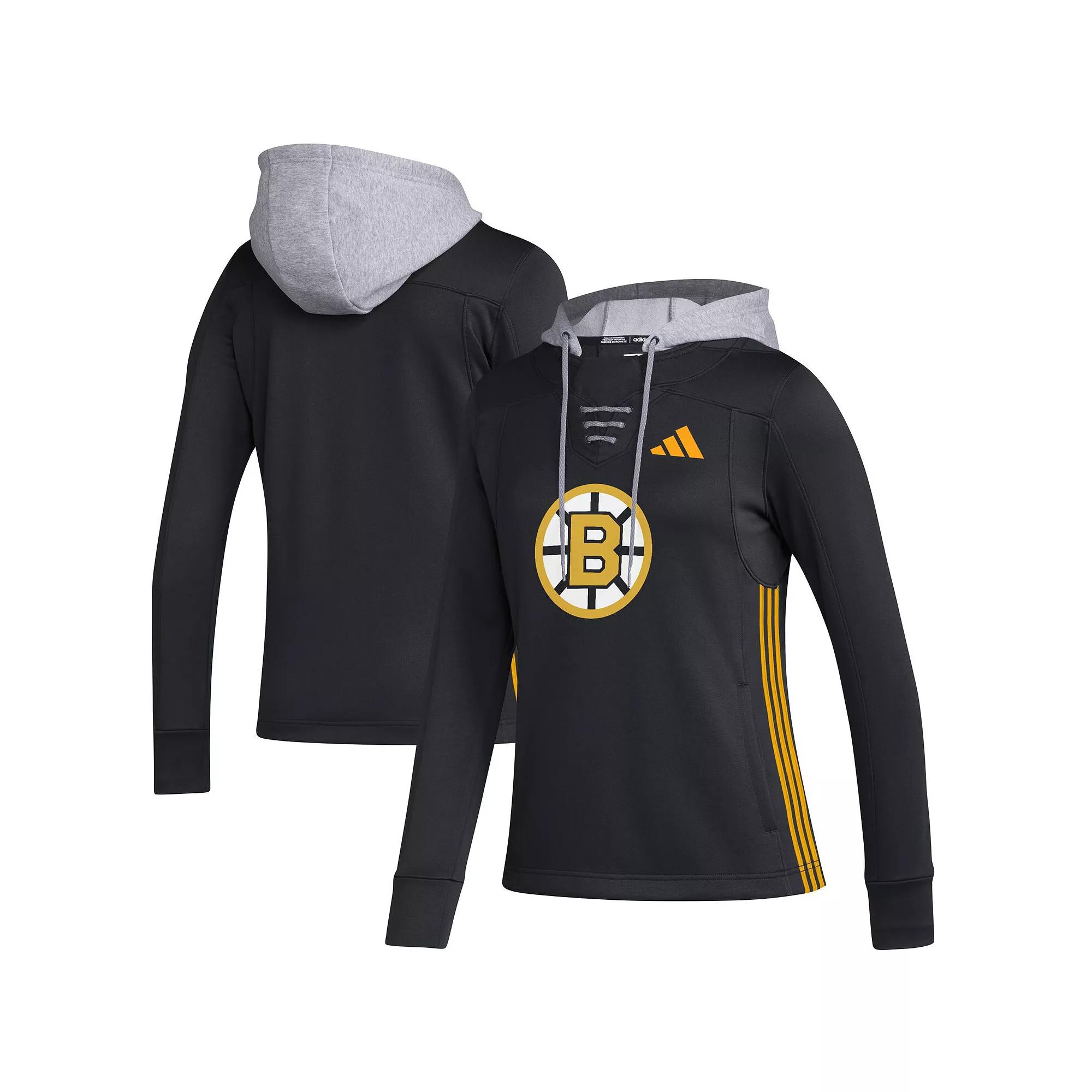 Women's adidas Black Boston Bruins Refresh Skate Lace AEROREADY Pullover Hoodie,  Product Image