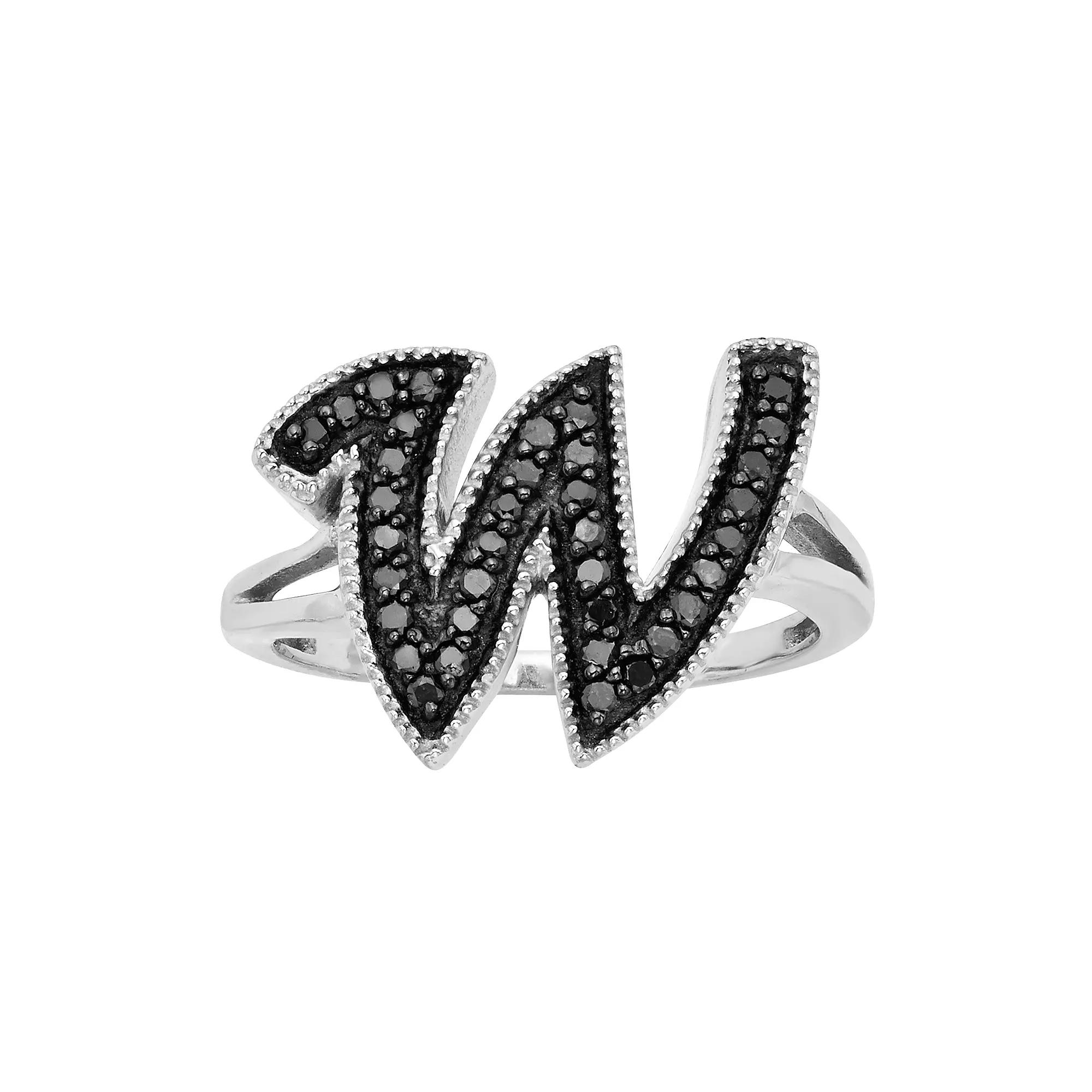 Jewelexcess Sterling Silver 1/4-ct. T.W. Black Diamond Initial Ring, Womens Product Image