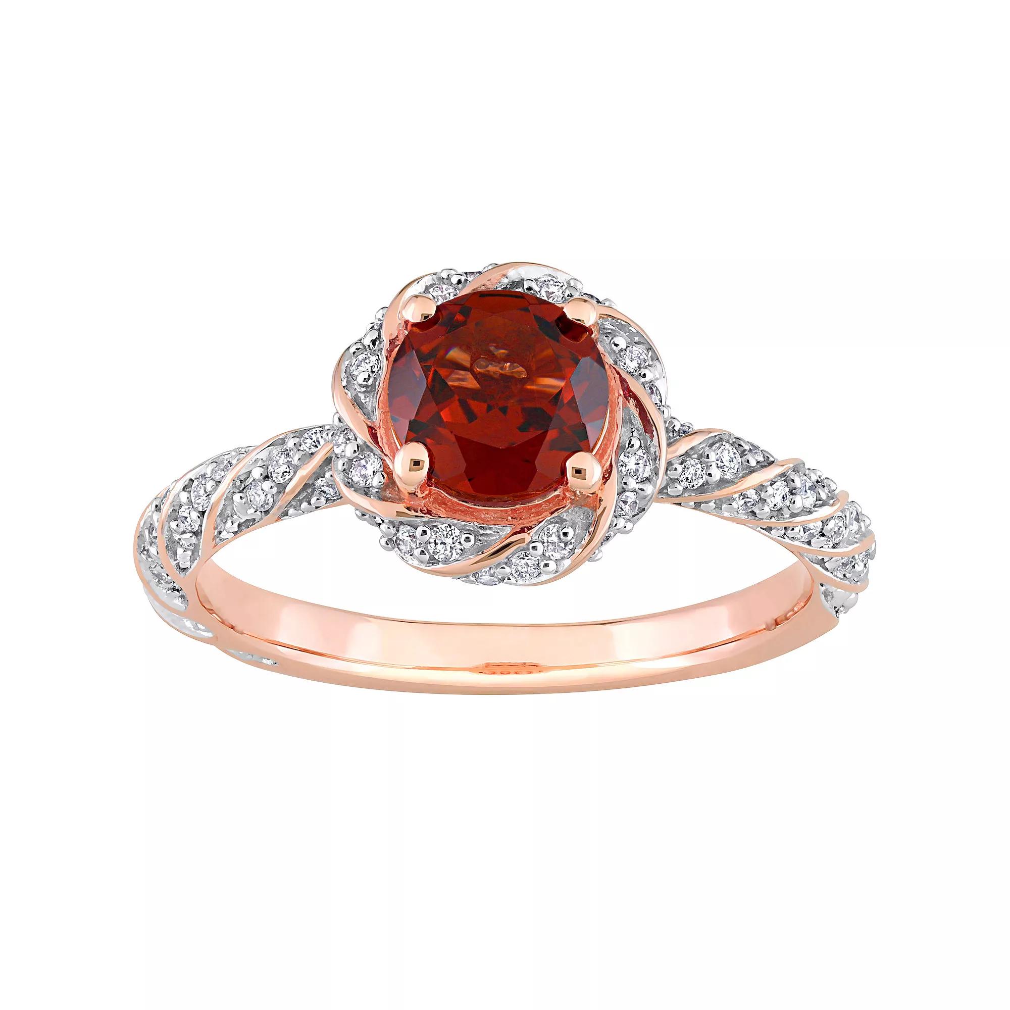 Stella Grace 14k Rose Gold Garnet & 1/4 Carat T.W. Diamond Halo Vintage Ring, Women's,  Product Image