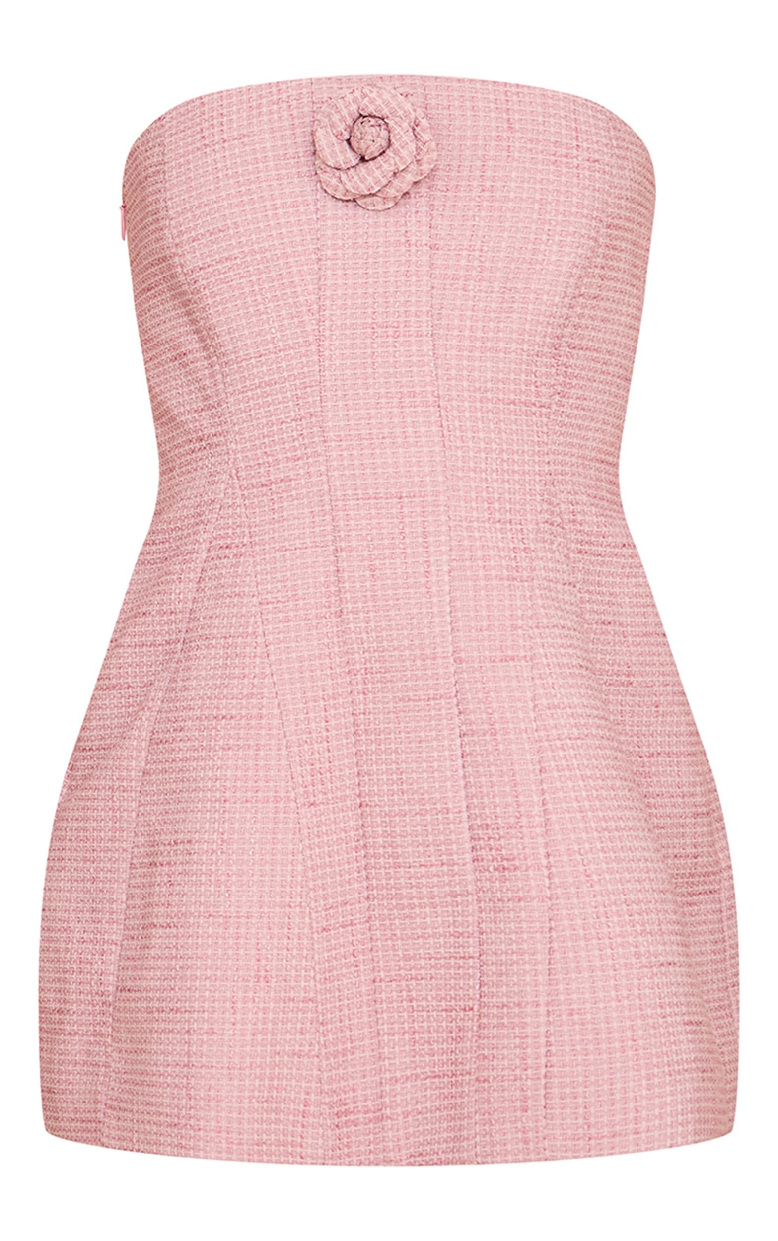 Premium Pale Rose Boucle Camellia A-line Dress Product Image