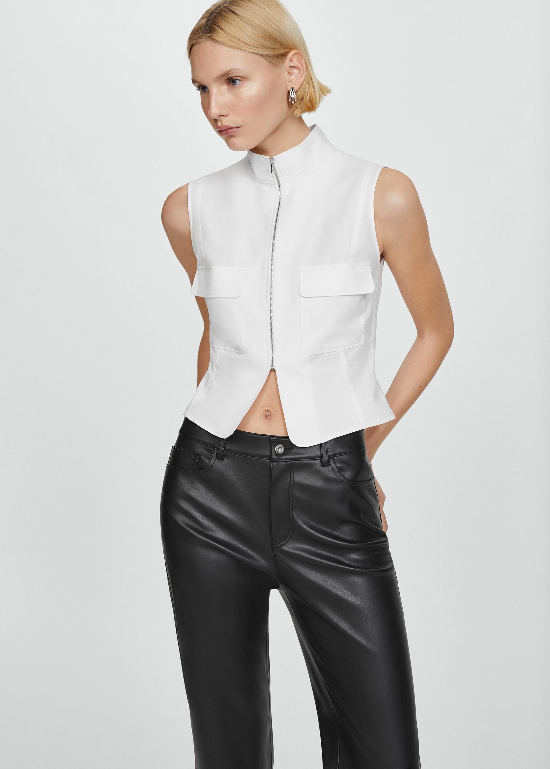 Leather-effect straight pants - Women | MANGO USA Product Image