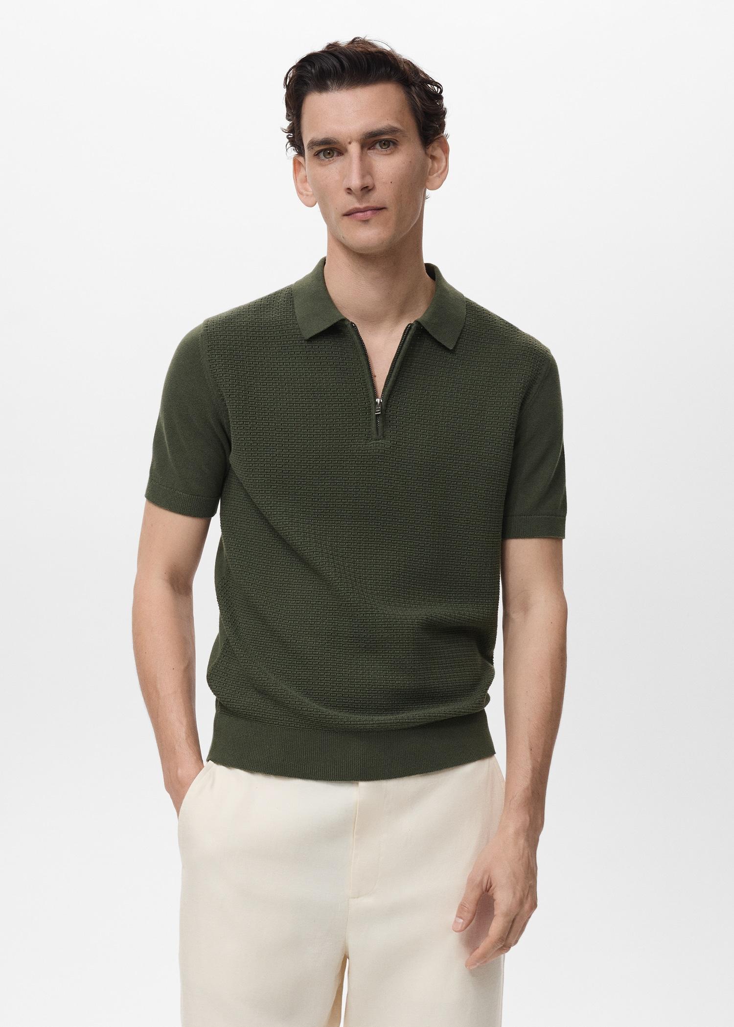 Openwork cotton knitte polo shirt - Men | MANGO USA Product Image