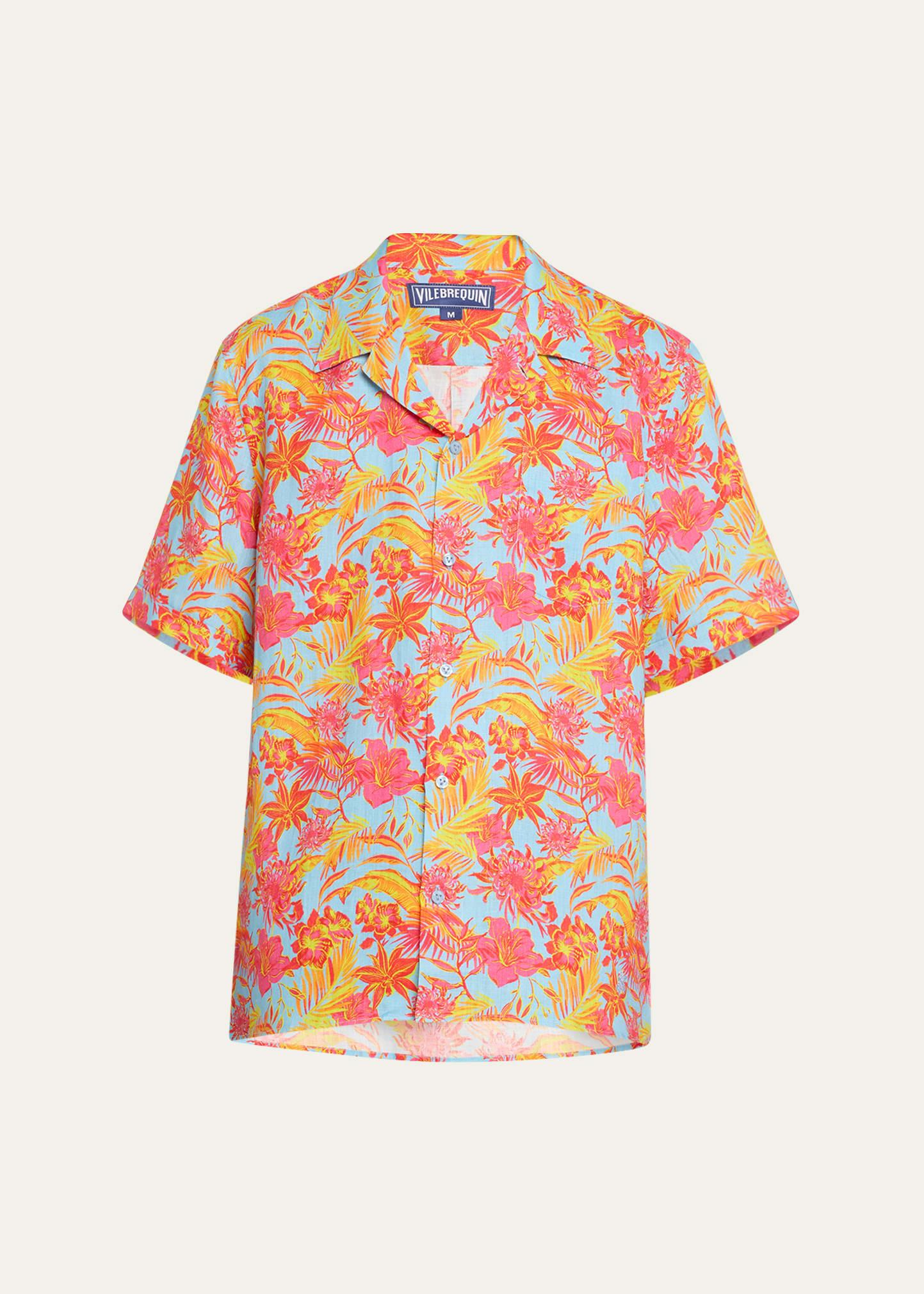 Vilebrequin Men's Bowling Linen Tahiti Flowers Shirt Product Image