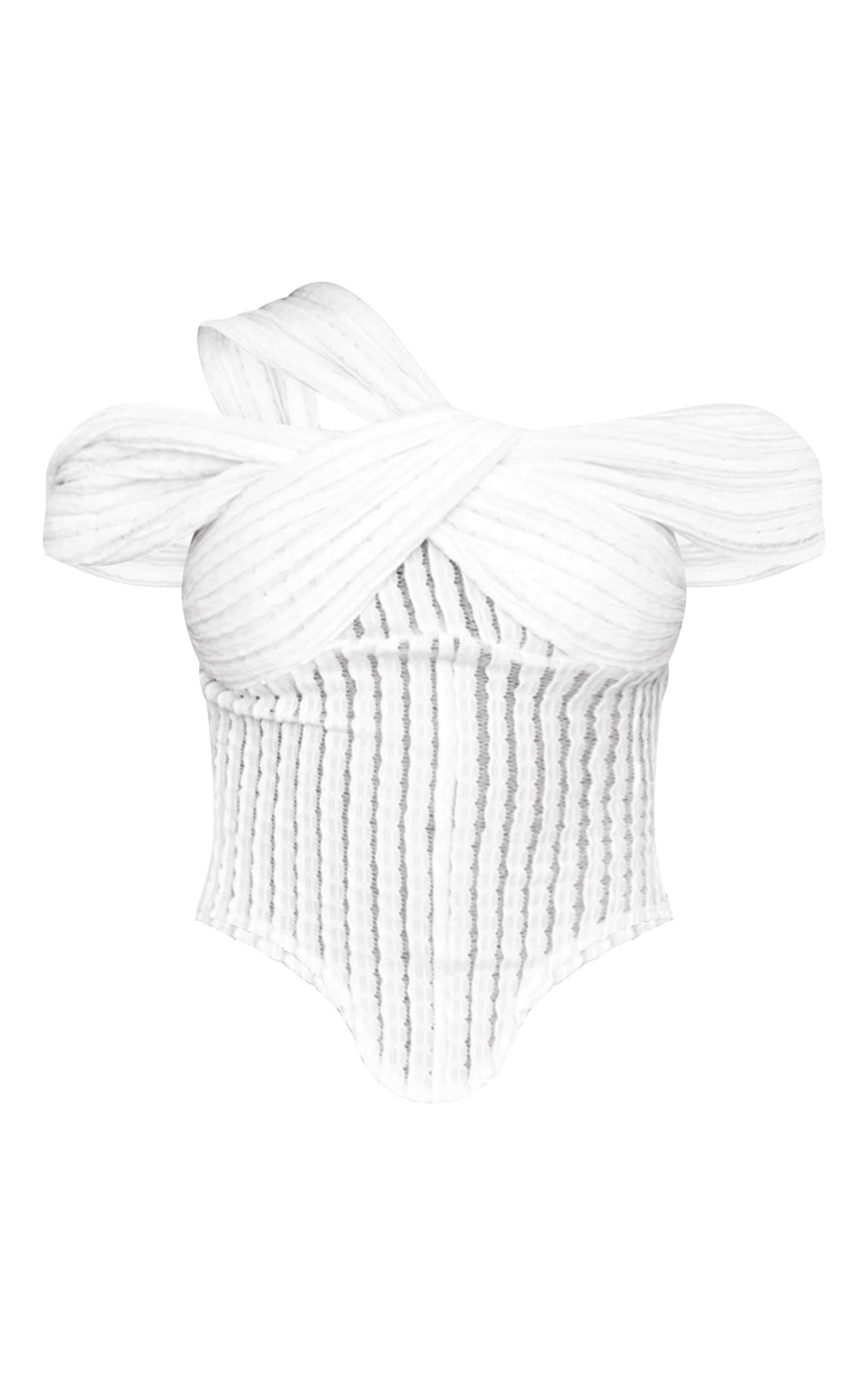 Cream Textured Knot Detail Crop Top Product Image