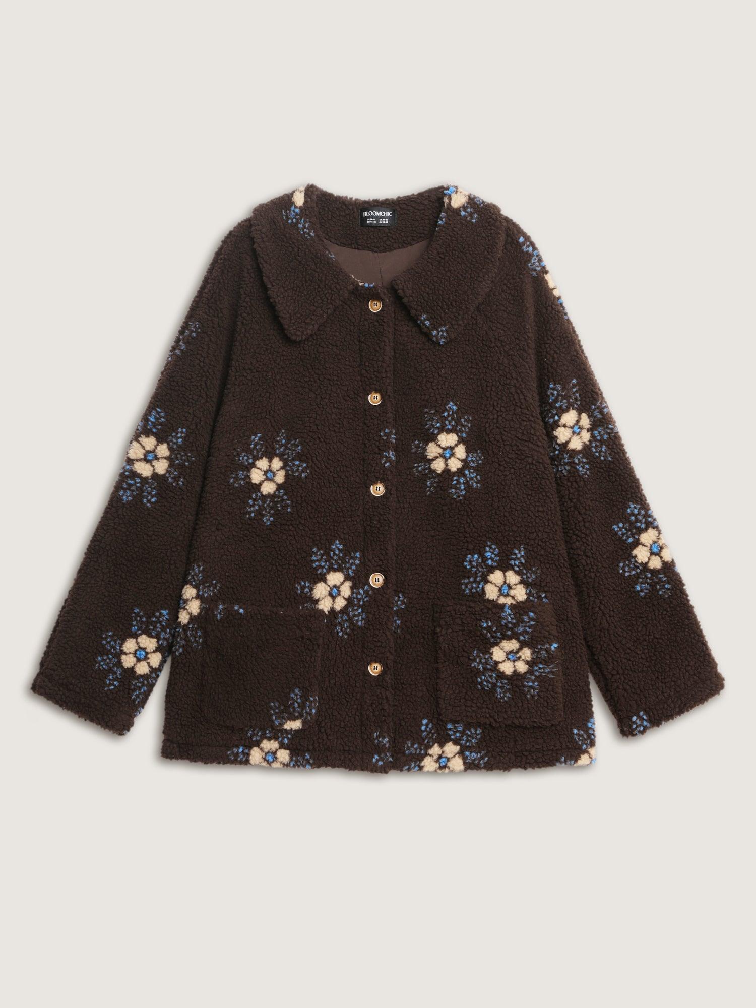 Fluffy Floral Pattern Pocket Coat Female Product Image
