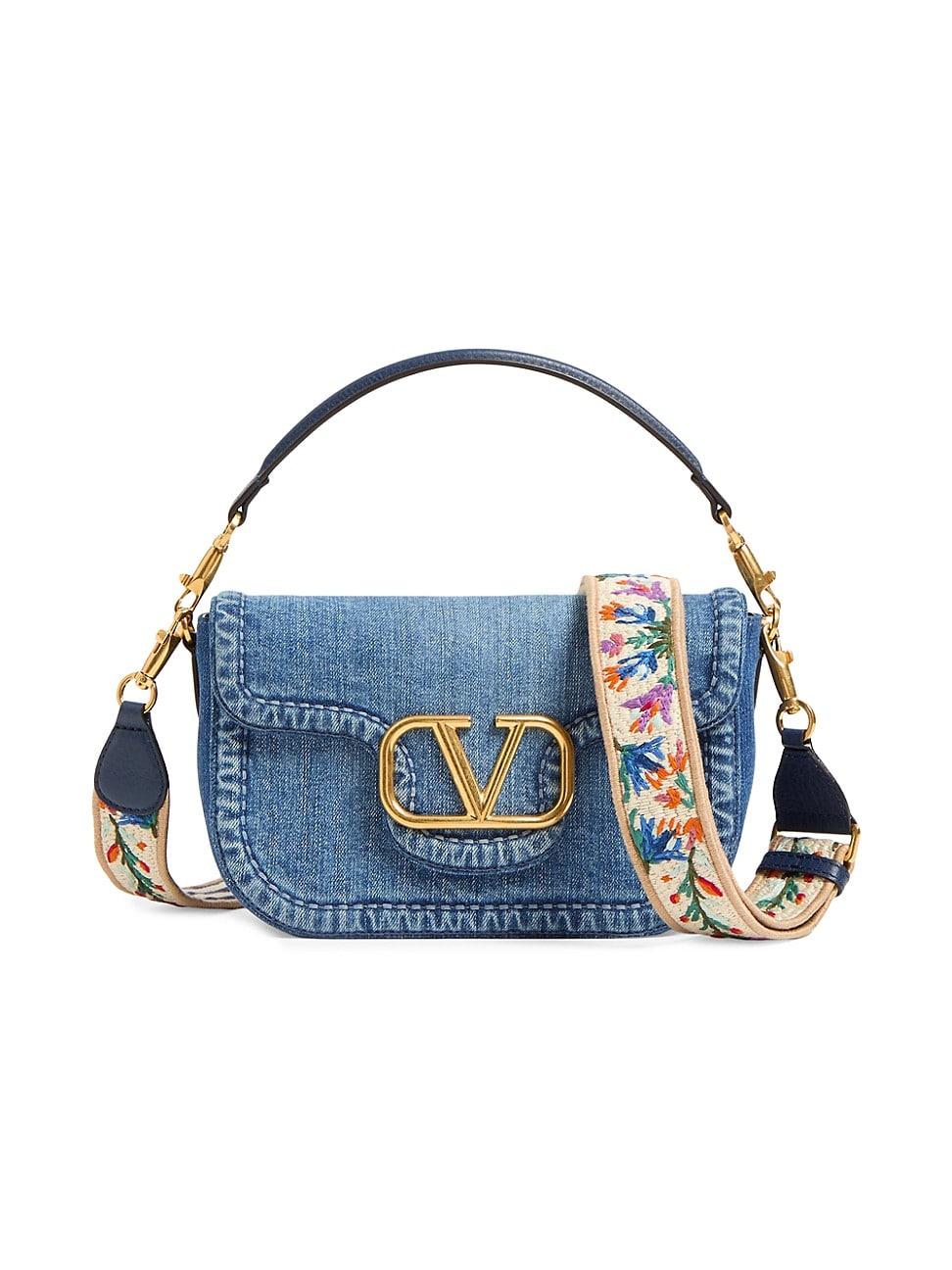 Womens Alltime Denim Shoulder Bag with Embroidered Ribbon Strap Product Image