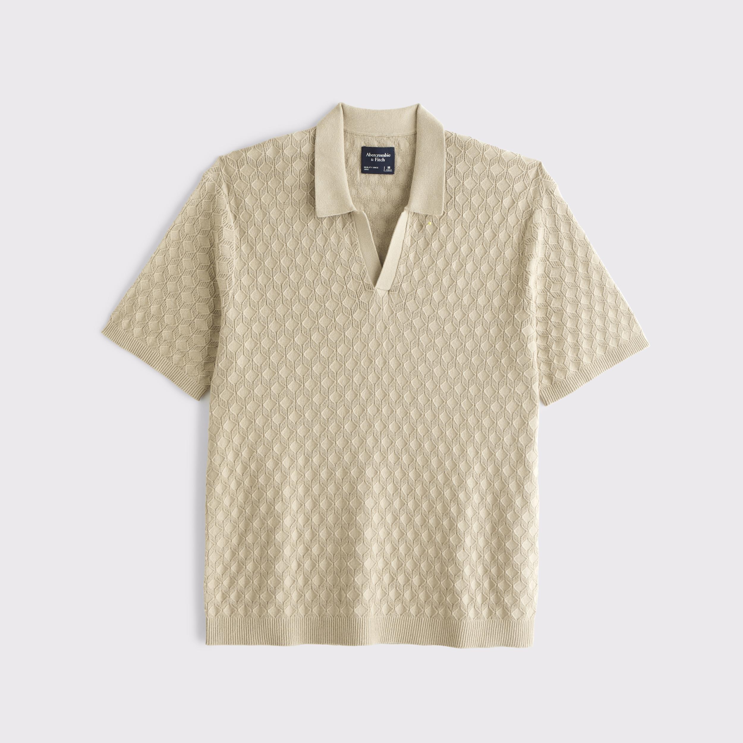 Pointelle Stitch Johnny Collar Sweater Polo Product Image