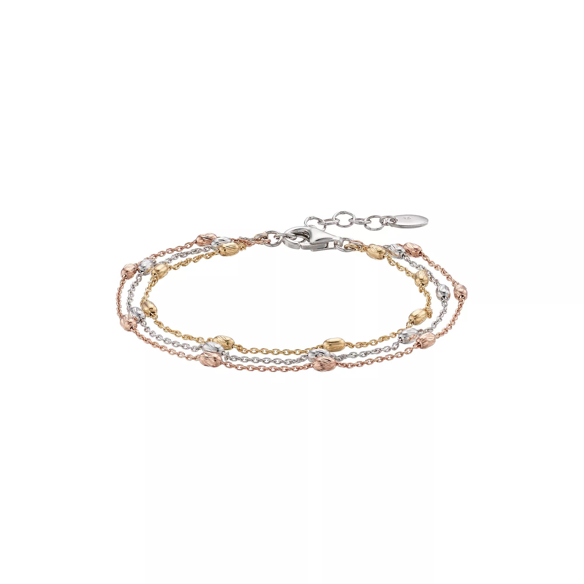 Tri Tone Sterling Silver Multi Strand Beaded Bracelet, Women's Product Image