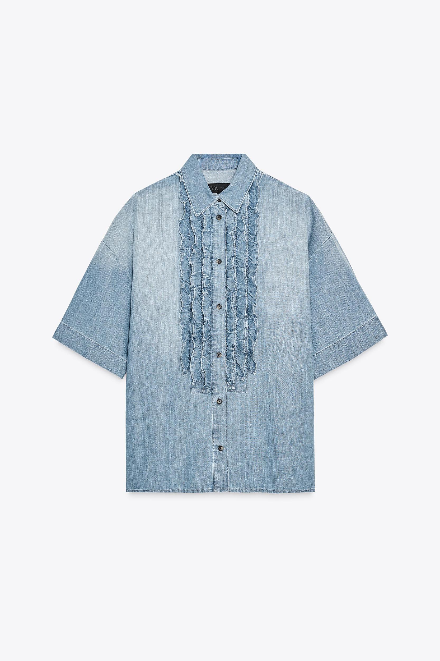 ZW COLLECTION RUFFLED DENIM SHIRT Product Image