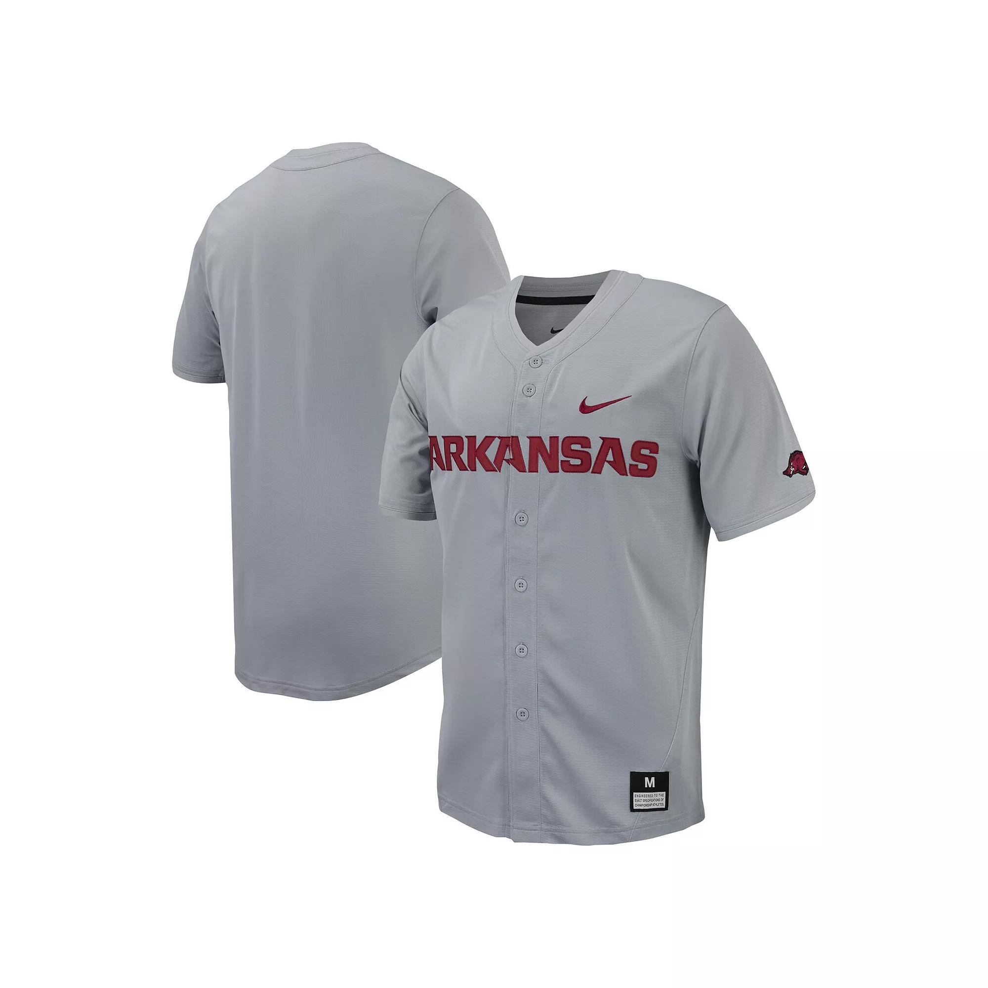 Men's Nike Gray Arkansas Razorbacks Replica Full-Button Baseball Jersey,  Product Image