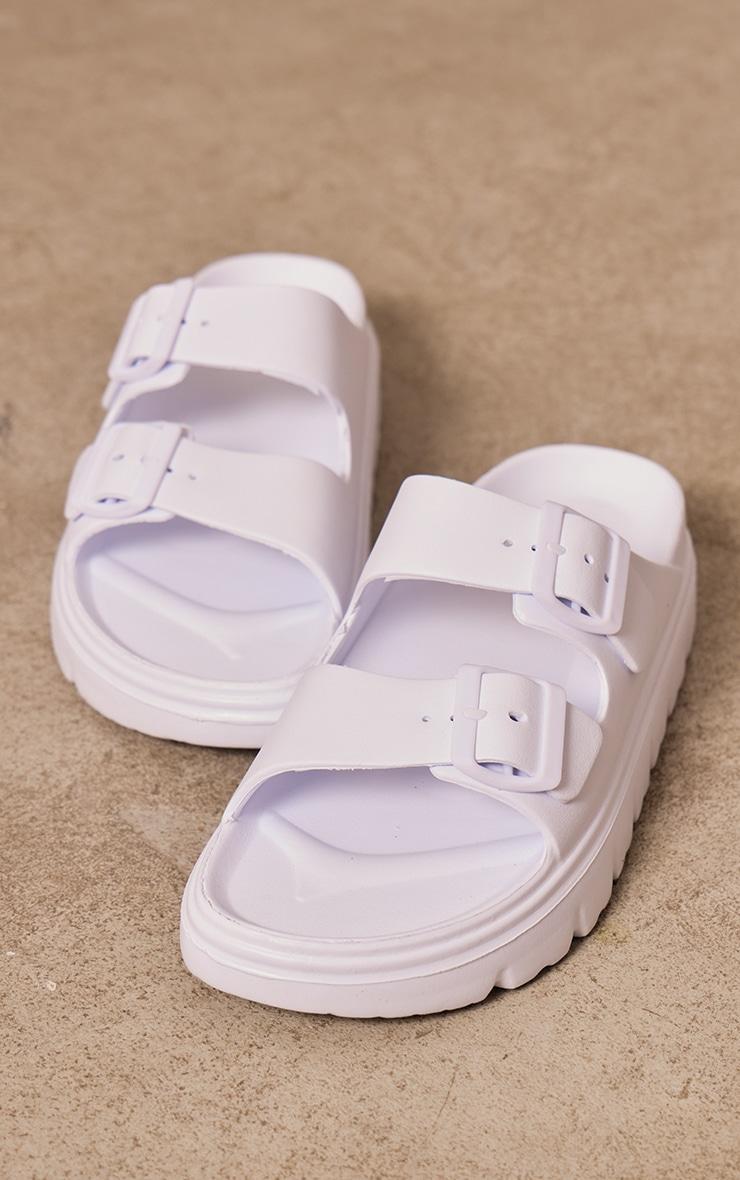 White Round Toe Chunky Sole Buckle Detail Sandals Product Image