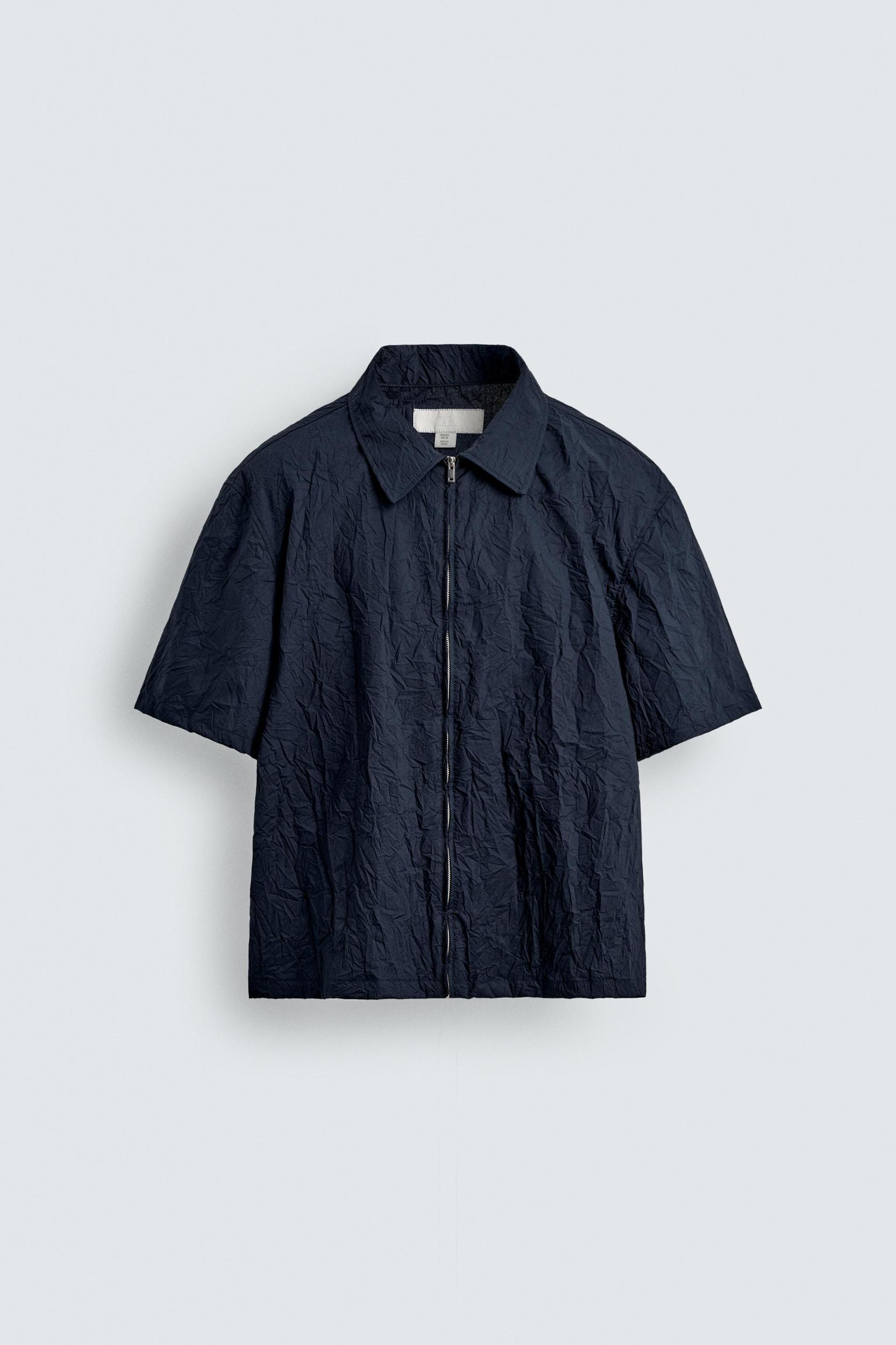 WRINKLED EFFECT ZIP-UP SHIRT Product Image
